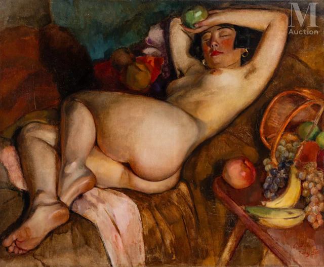 Miron DUDA (Nowy Sacz 1893- Pruszkow 1950) Nu à la corbeille de fruits