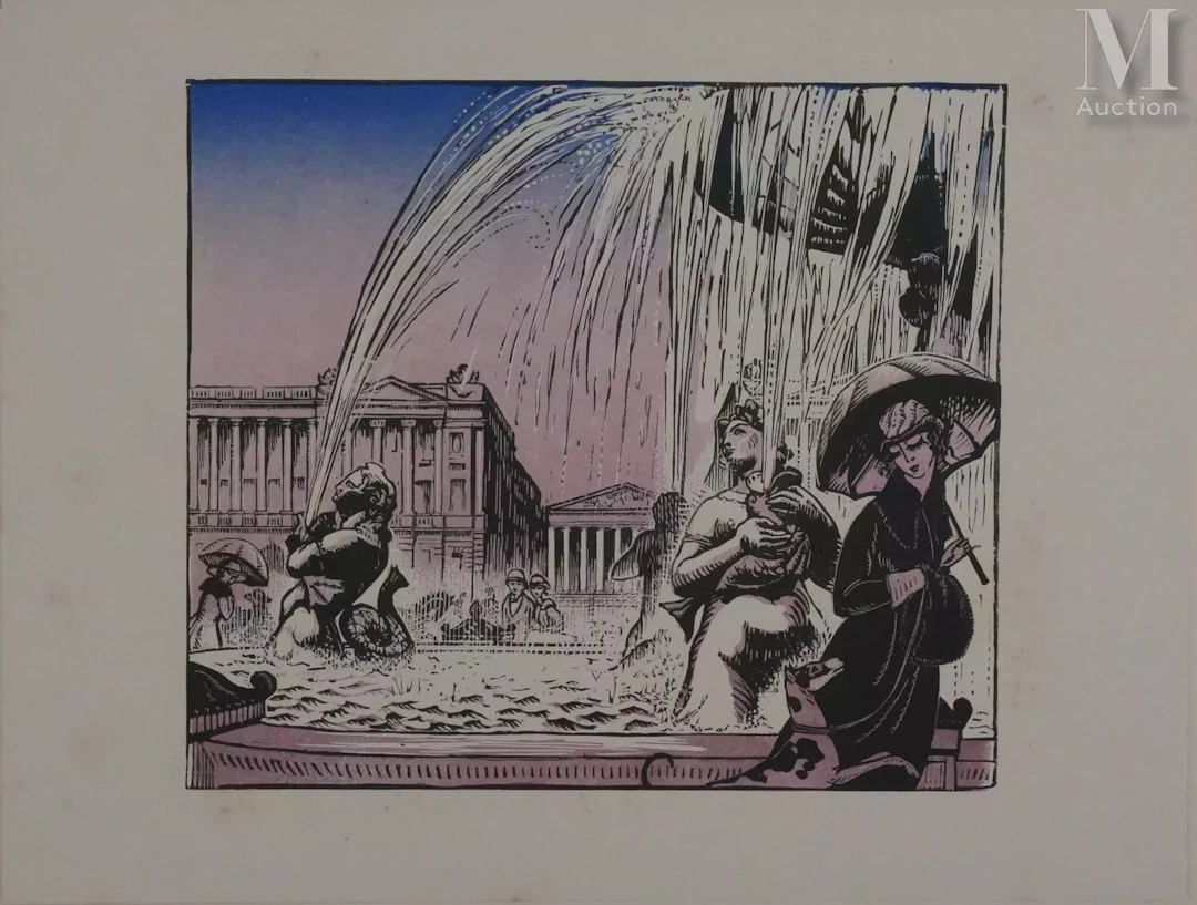BONFILS Robert Vue de Paris, Les fontaines de la Place de la Concorde, c. 1918