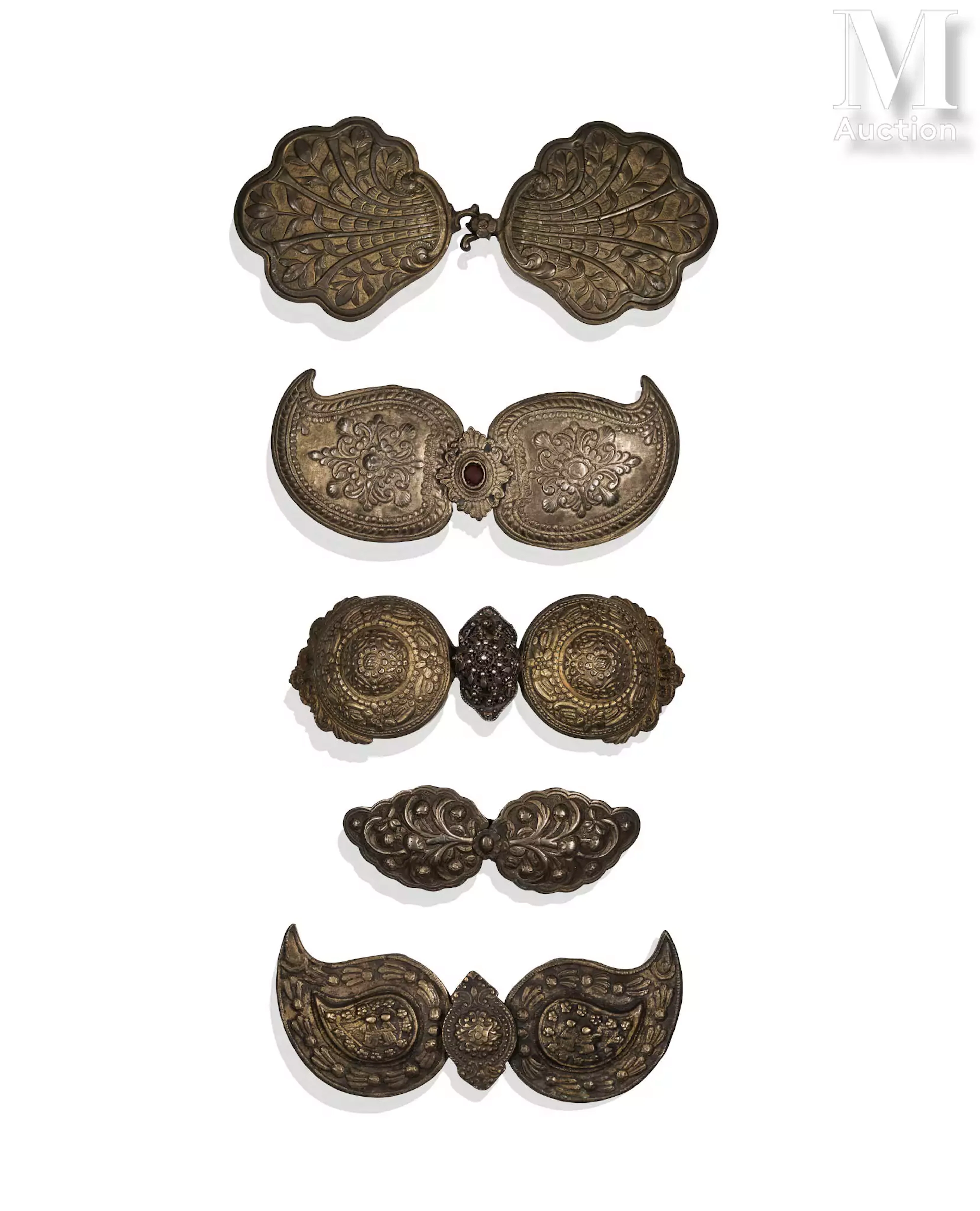 Ensemble de cinq boucles de ceinture Empire ottoman ou Balkans, XIXe siècle