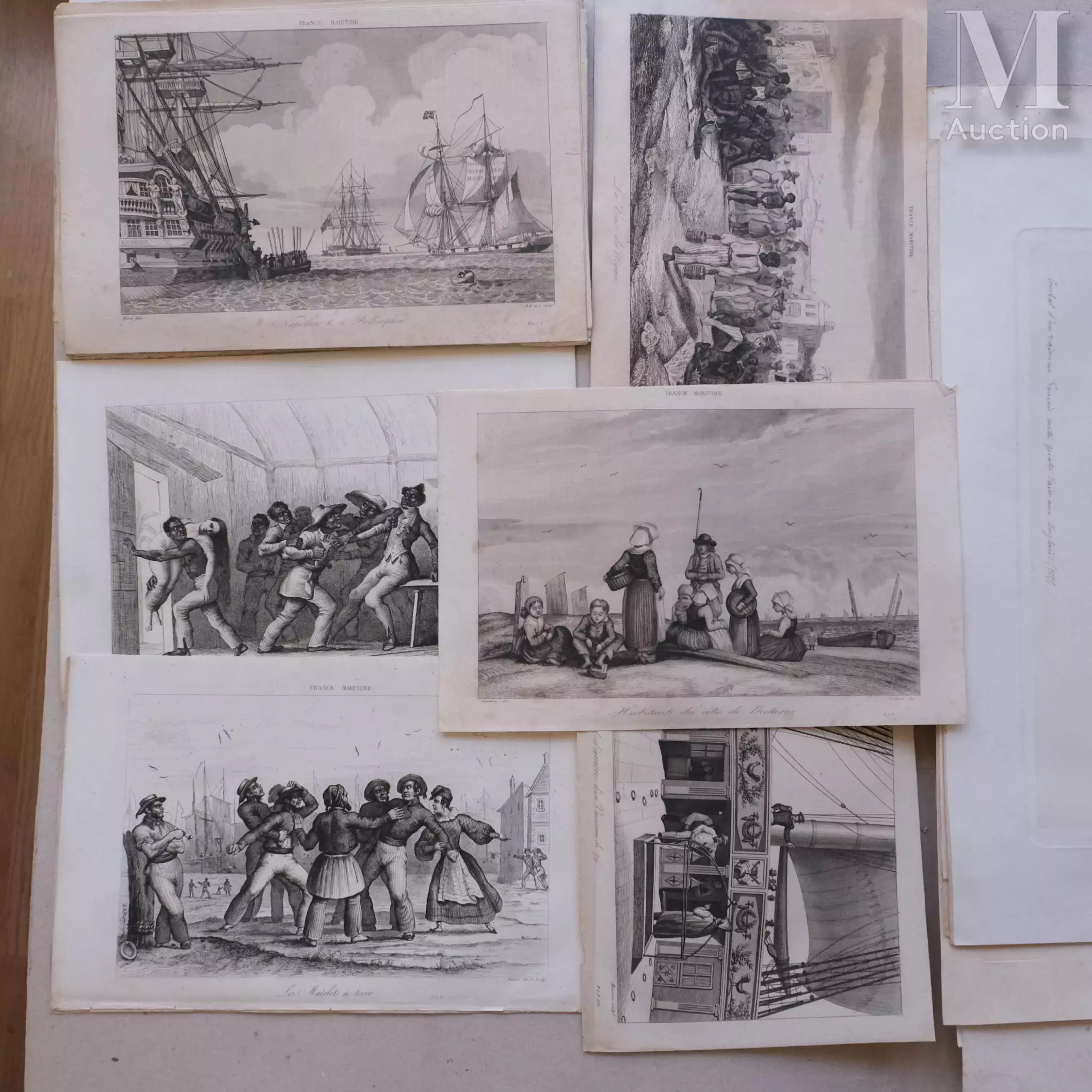Ensemble de gravures du 19ème siècle : Batailles navales et France maritime
