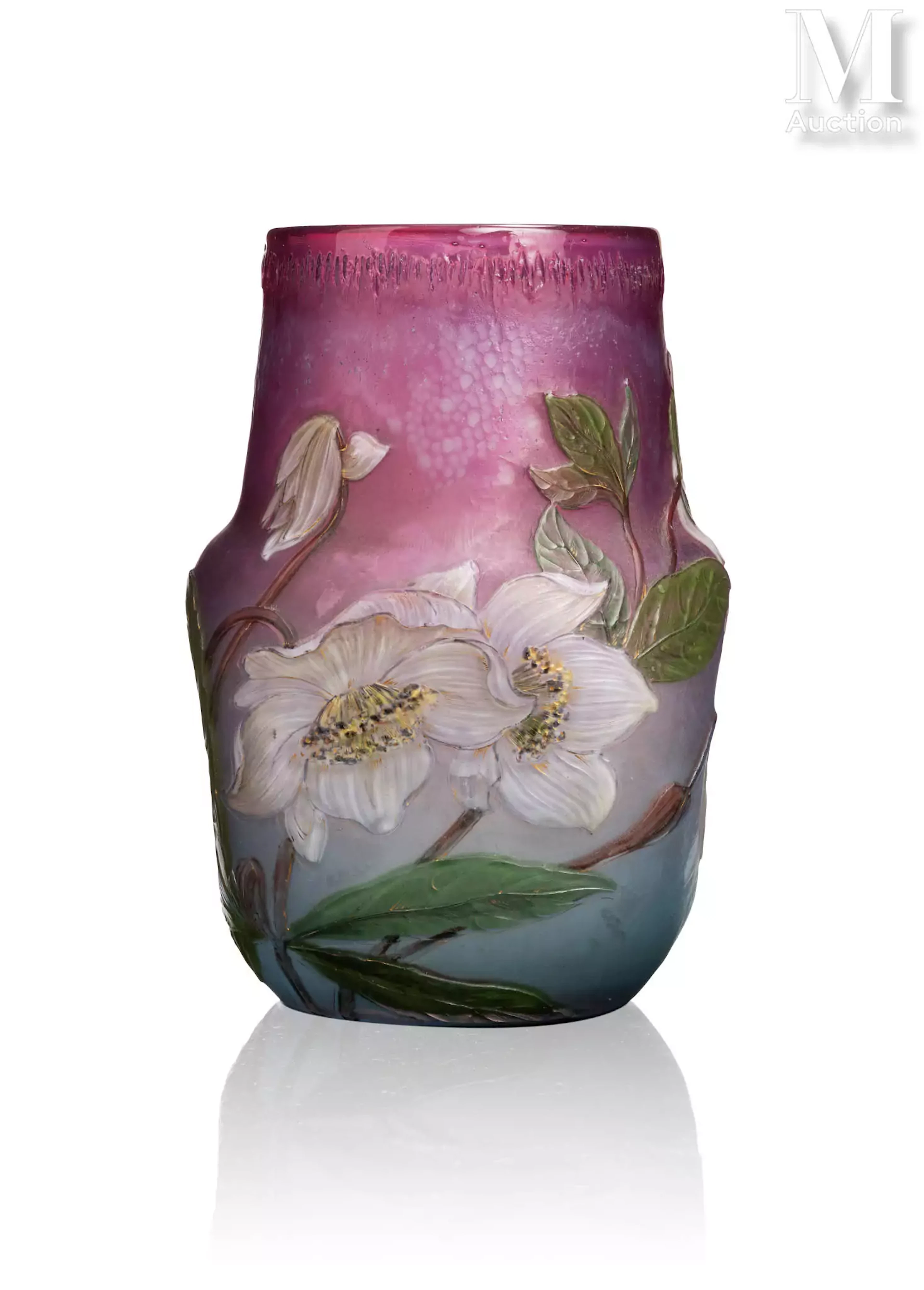 BURGUN SCHVERER (Verrerie d'art de Lorraine) "Roses de Noël" ou "Hellébores"