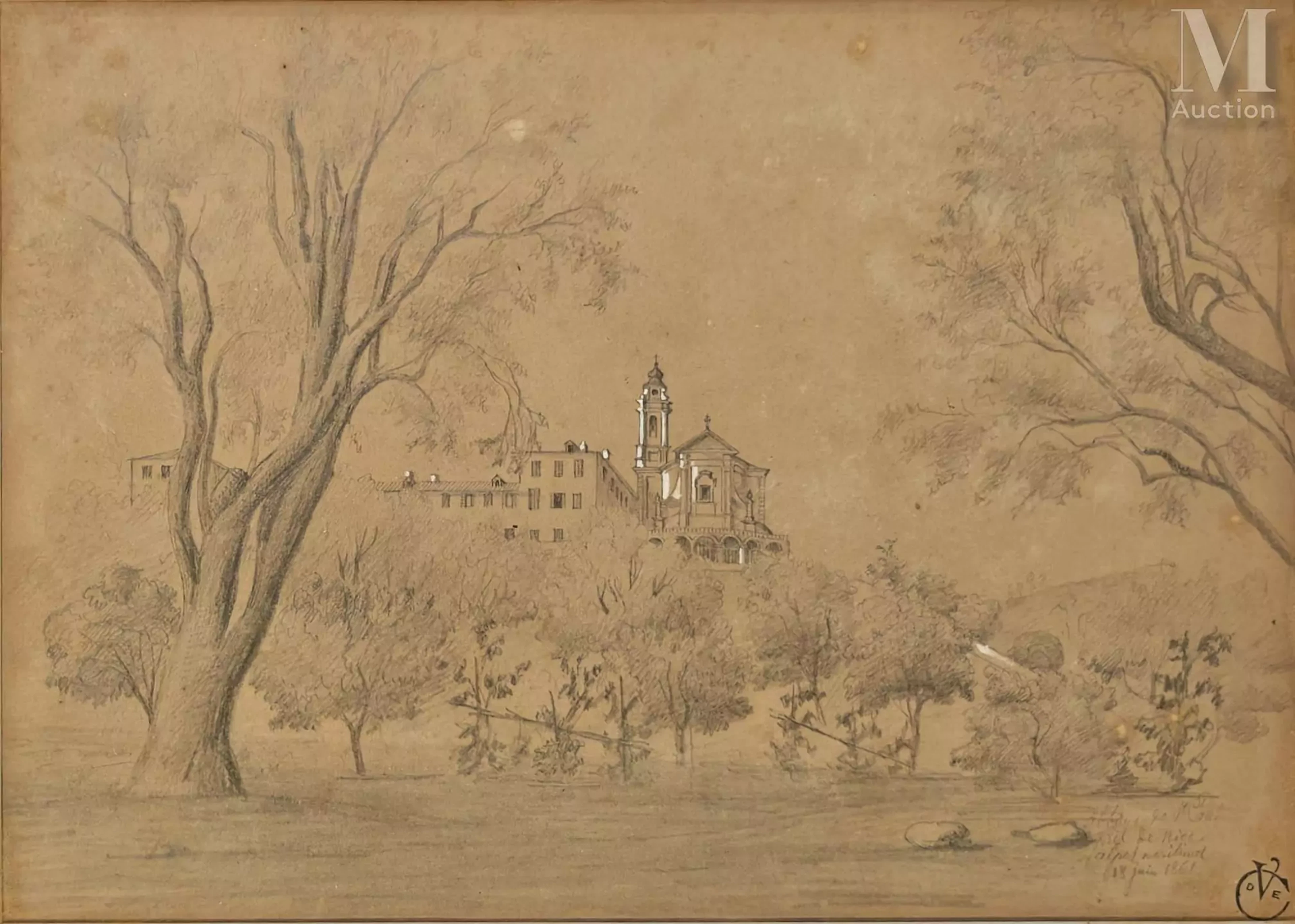 Dominique TRACHEL (1830-1897) Abbaye de Saint-Pons / Tour de la villa
