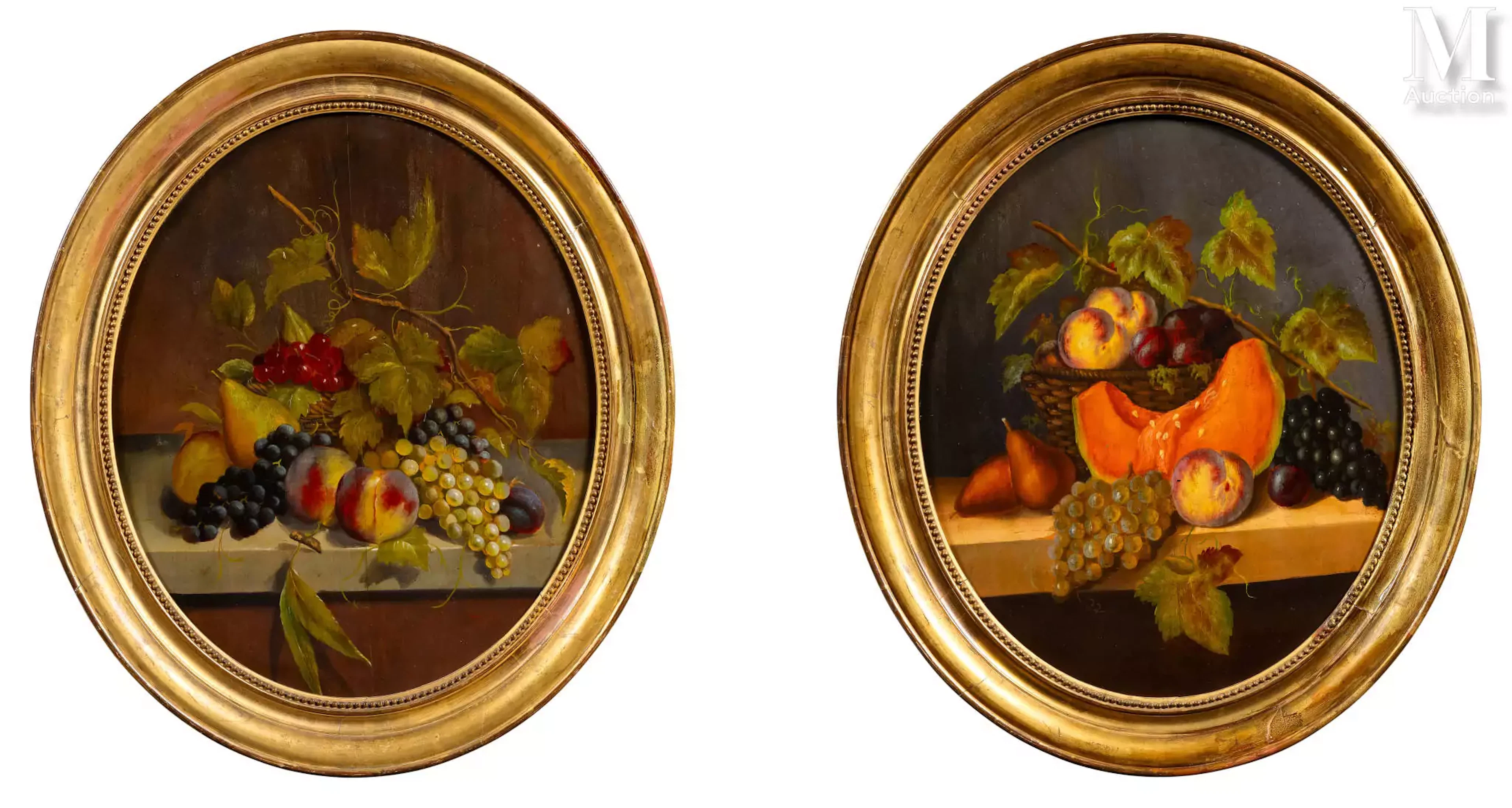 École FRANÇAISE de la fin du XIXème siècle Natures mortes aux fruits