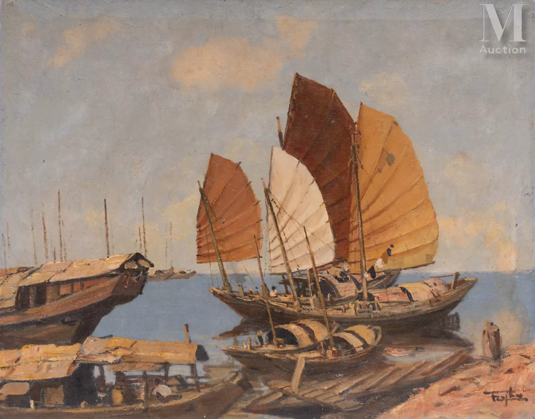 Ⓗ NGUYEN MAI THU (XXe siècle) "Le retour des barques"