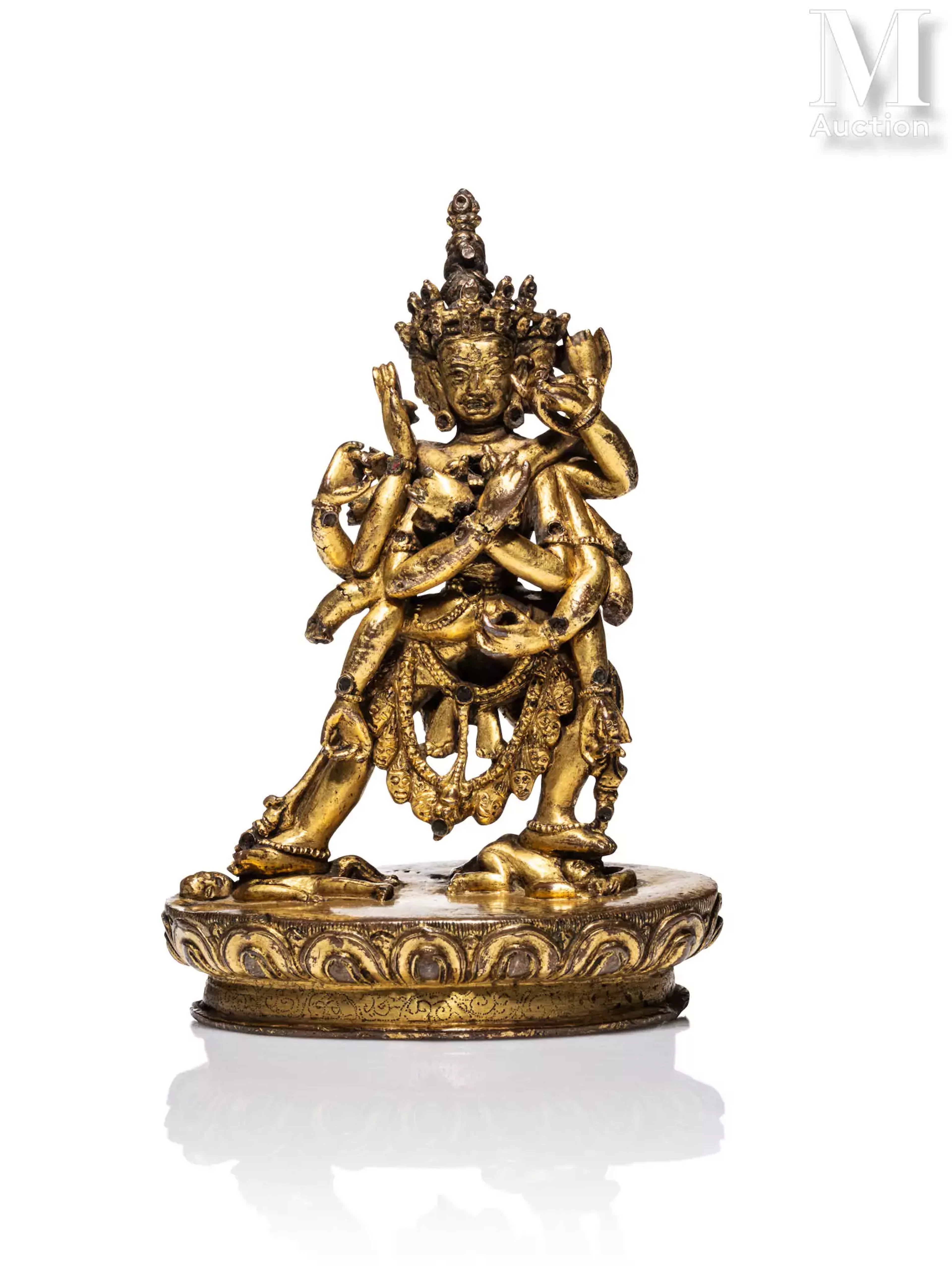 ƒ TIBET CENTRAL, XVe siècle Rare groupe en alliage cuivreux doré