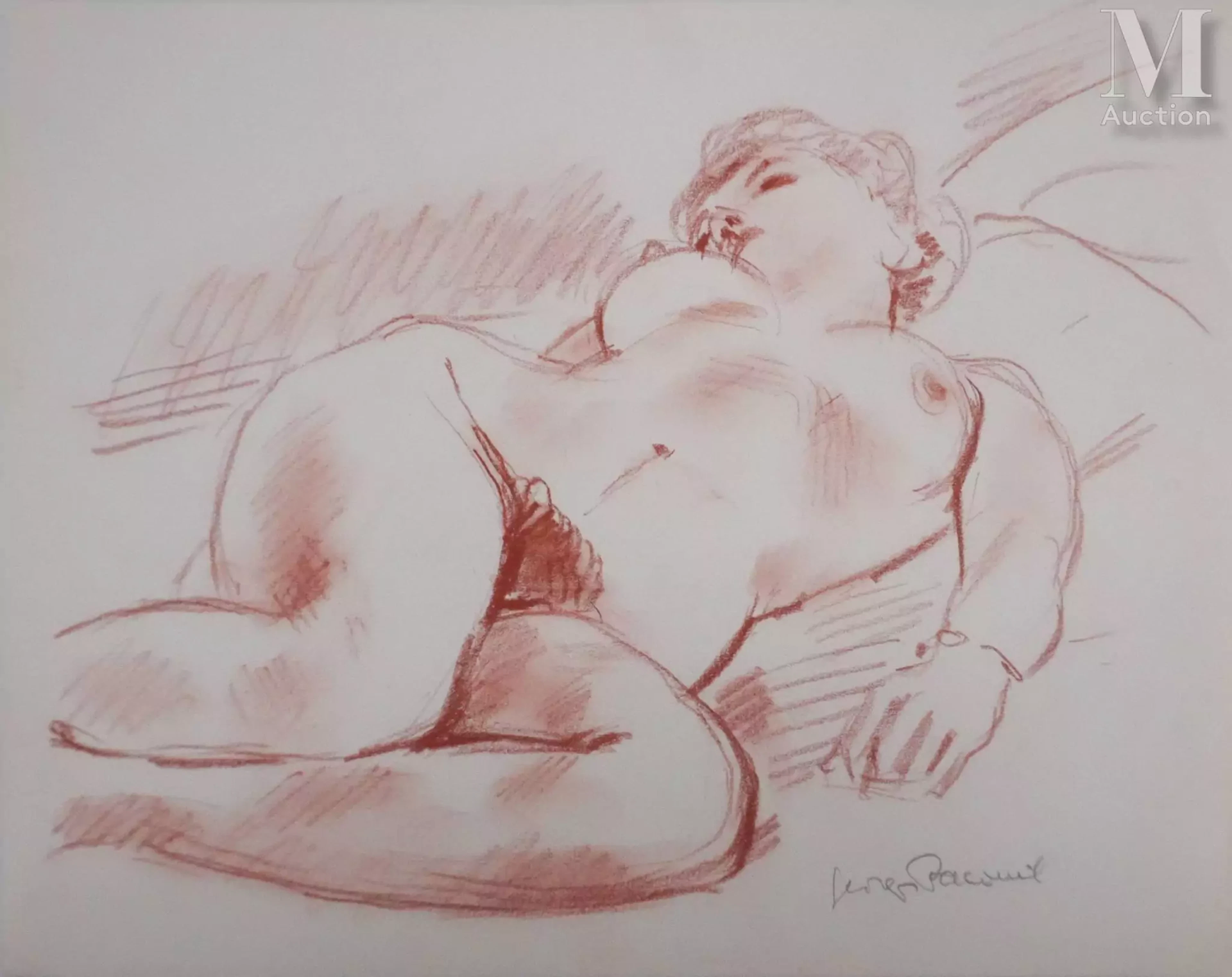 PACOUIL Georges Allongée sur le lit en rouge