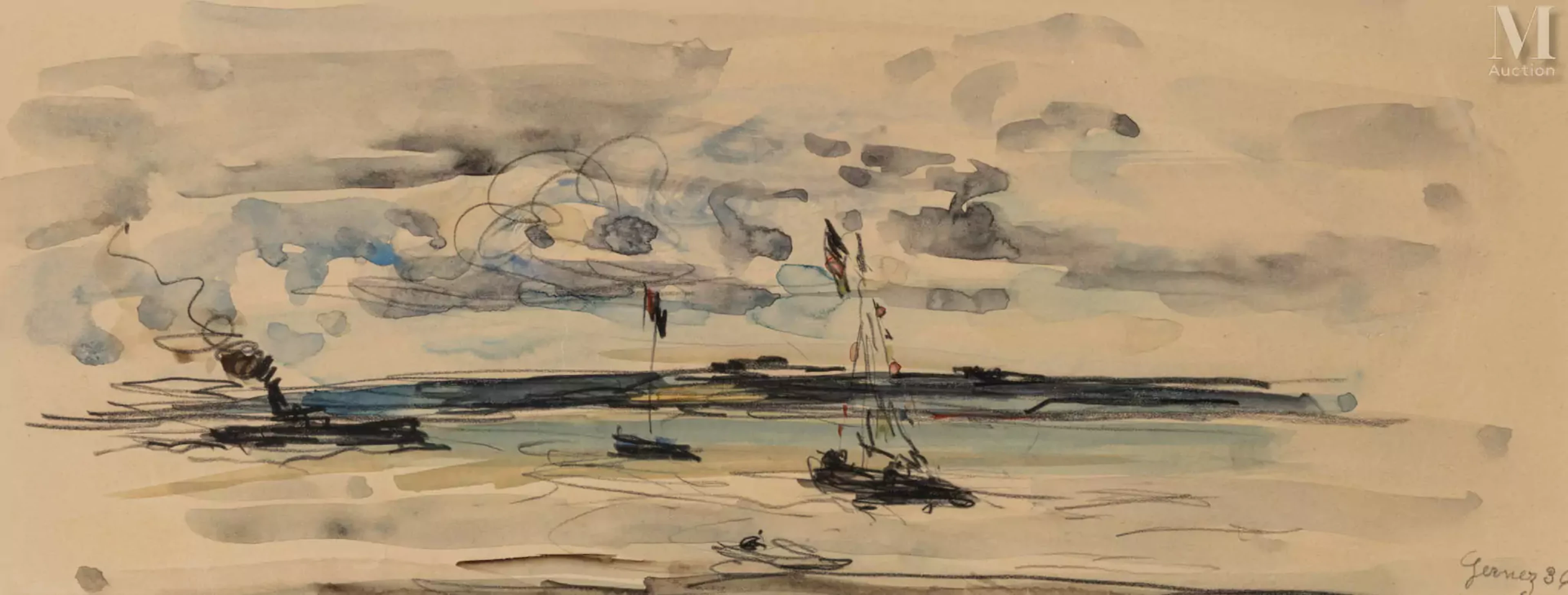 Paul-Elie GERNEZ (Valenciennes 1888 - 1948) Bateaux rentrant au port
