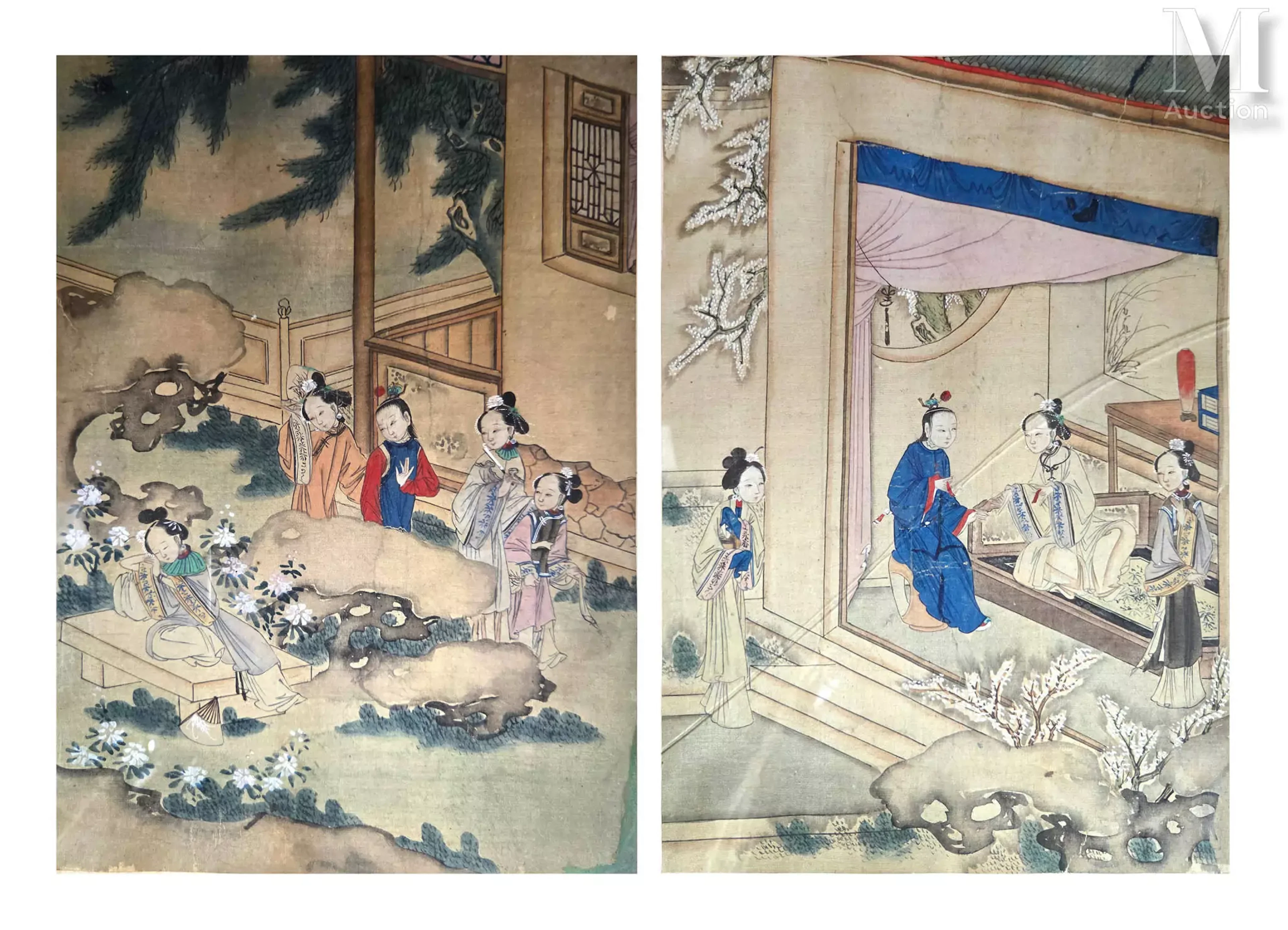 CHINE, Dynastie Qing Ensemble de deux peintures