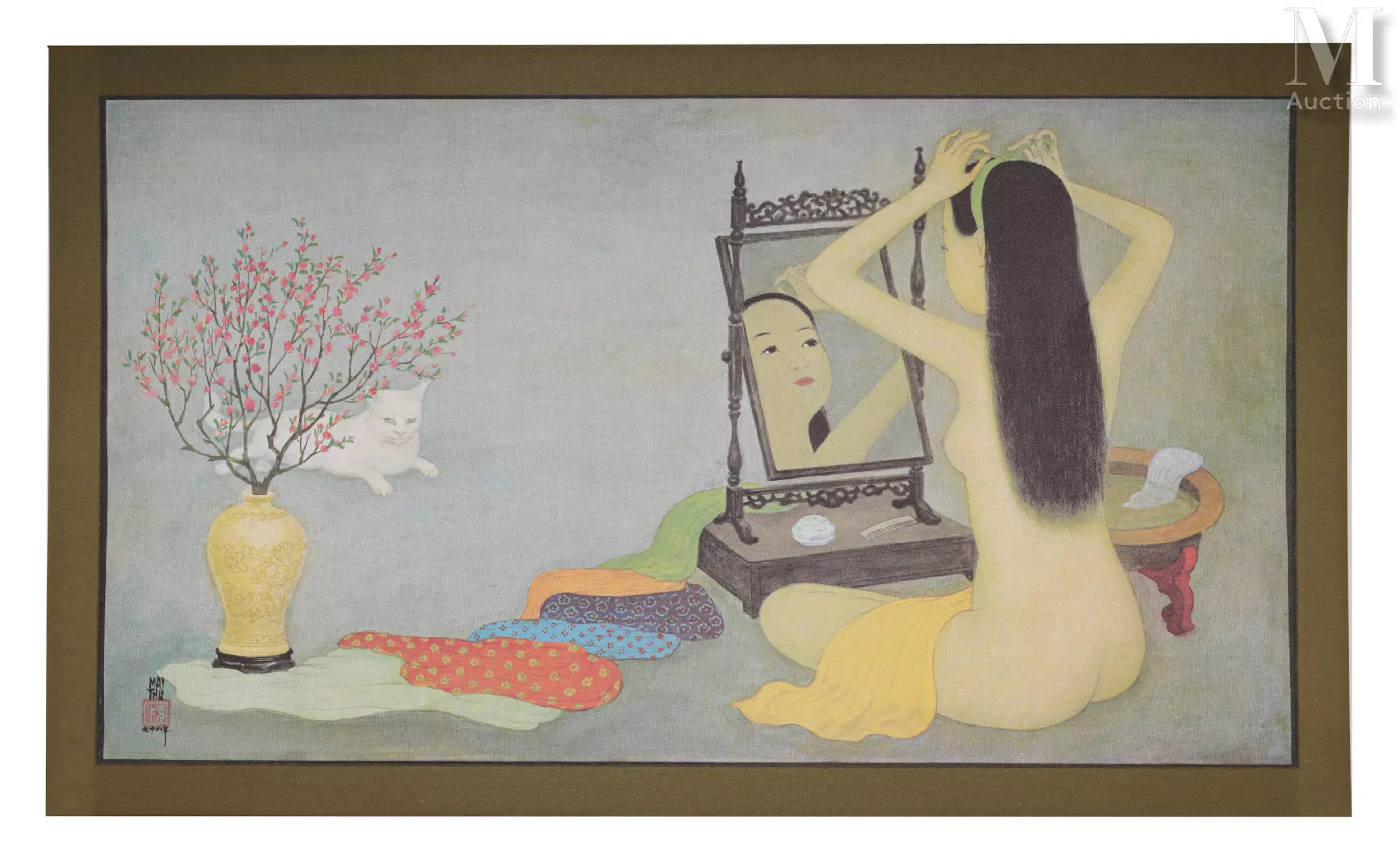 Ⓗ MAI TRUNG THU (1906 - 1980) "Jeune femme nue avec un chat"