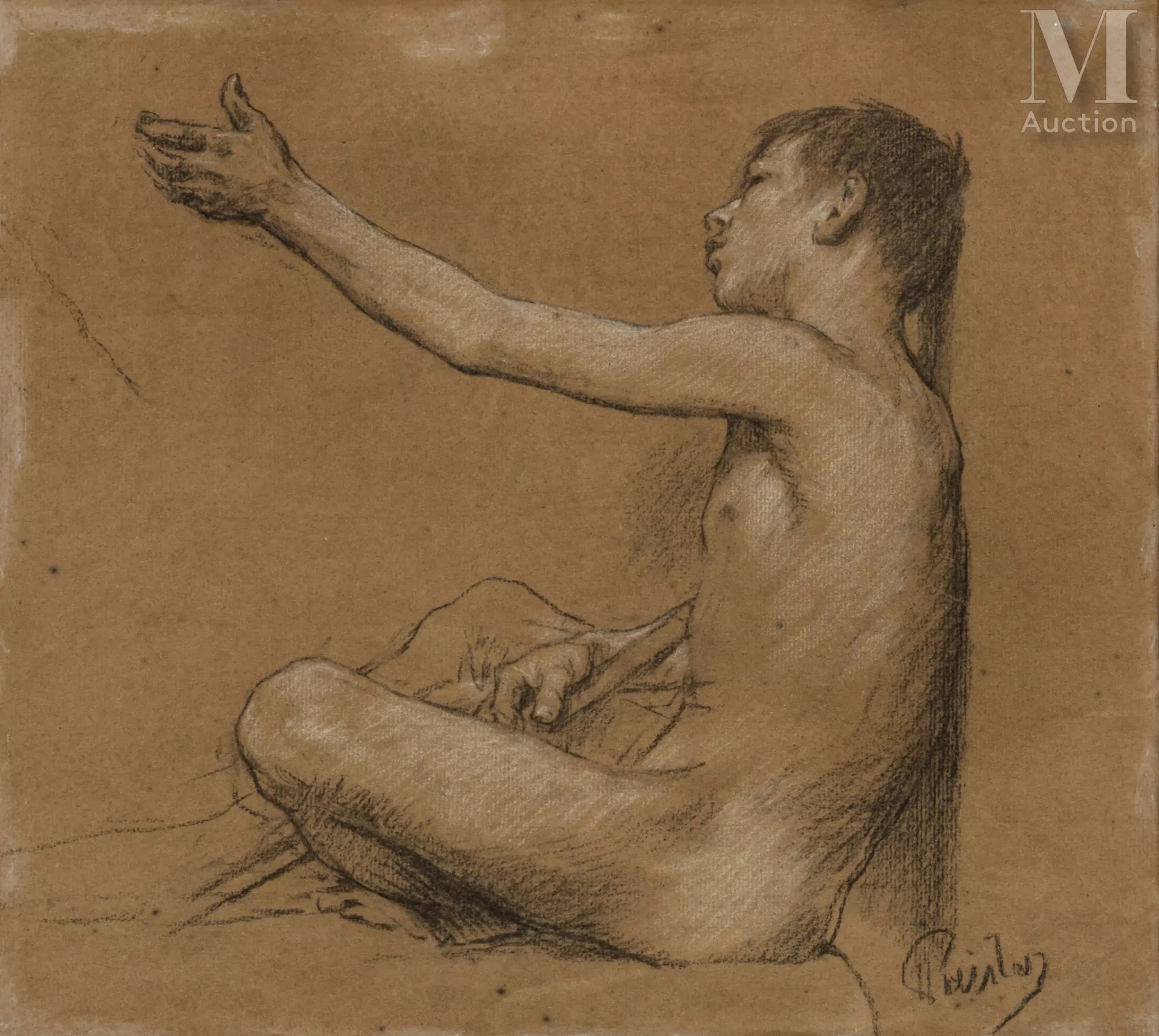 Jan PREISLER (Králův Dvůr 1872 – Prague 1918) Etude pour un jeune mendiant