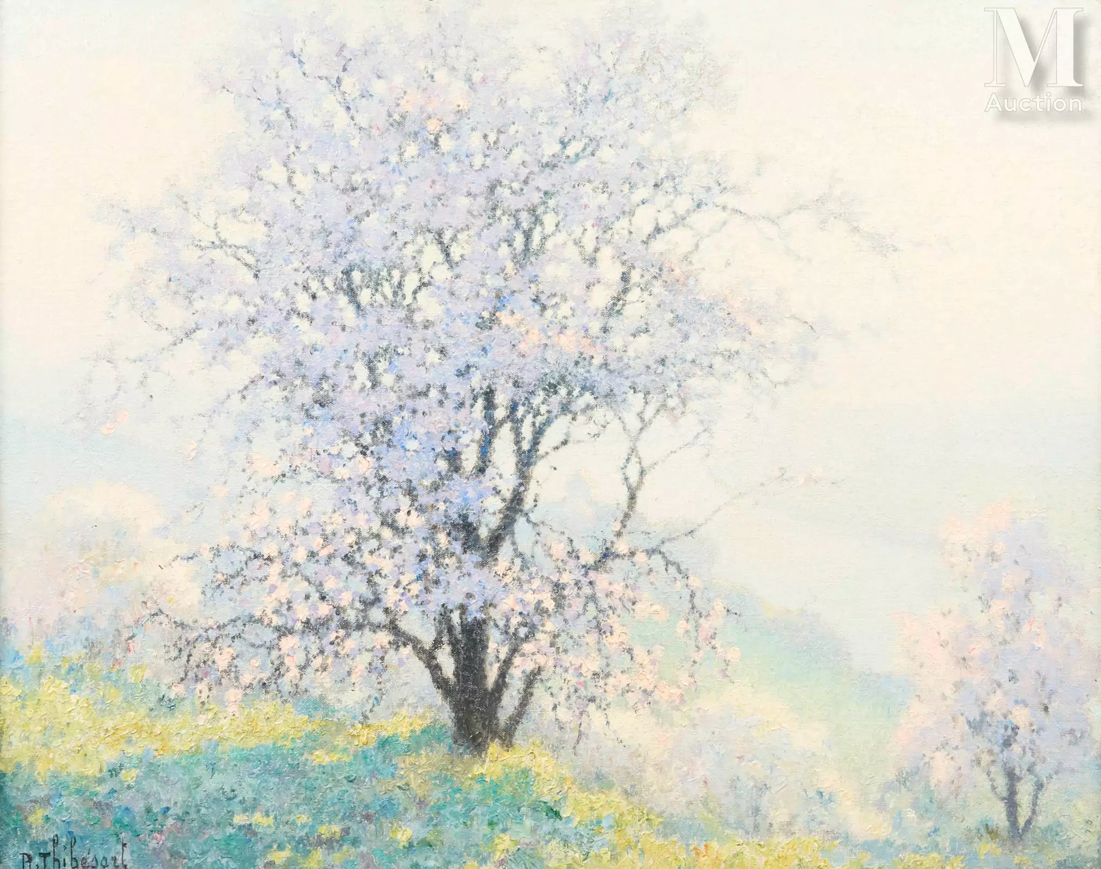 Raymond THIBESART (1874-1968) Pommiers en fleurs au dessus de la vallée