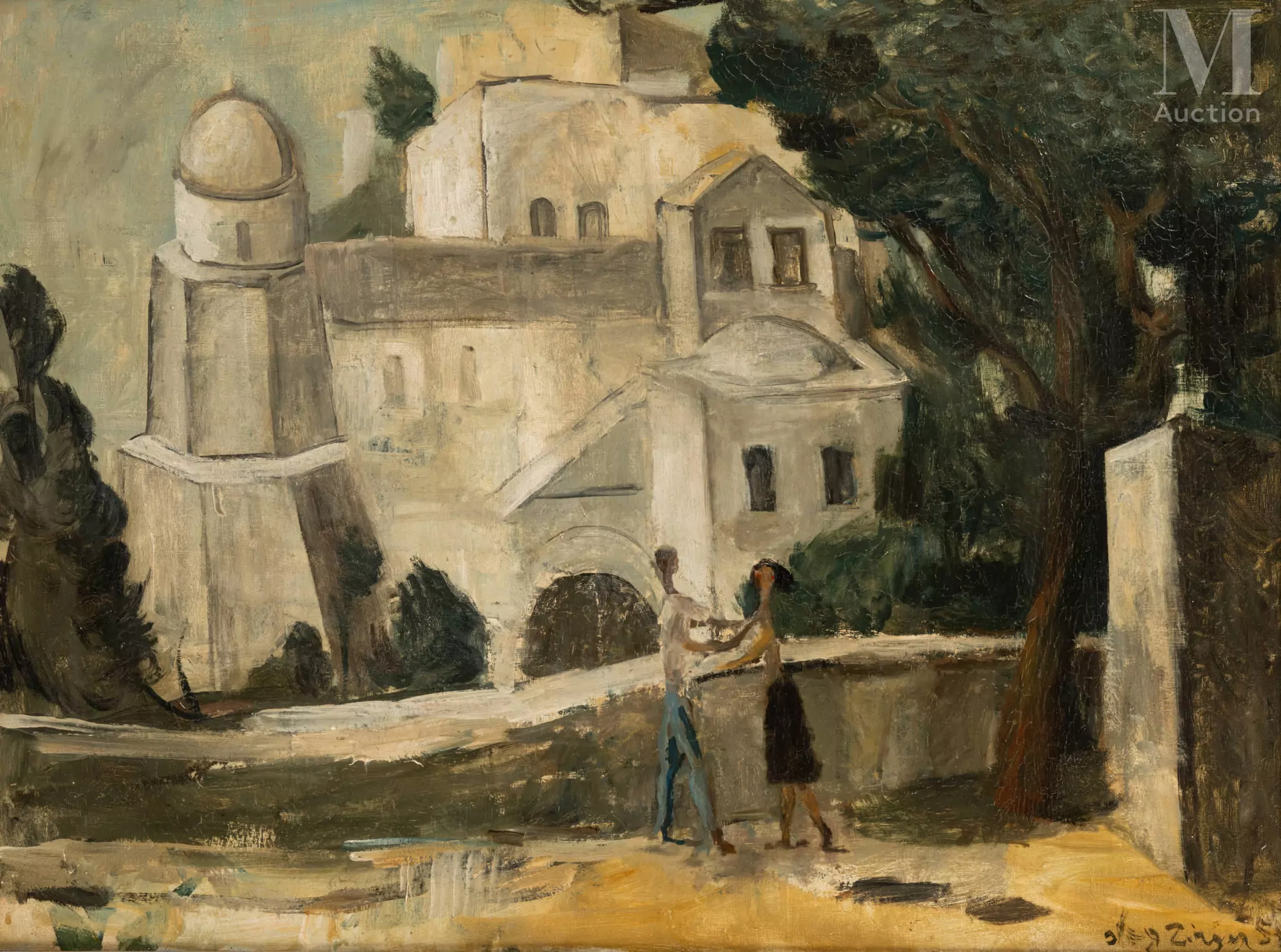 Oleg ZINGER (Moscou 1910 - Nîmes 1998) Le couple devant l'église blanche