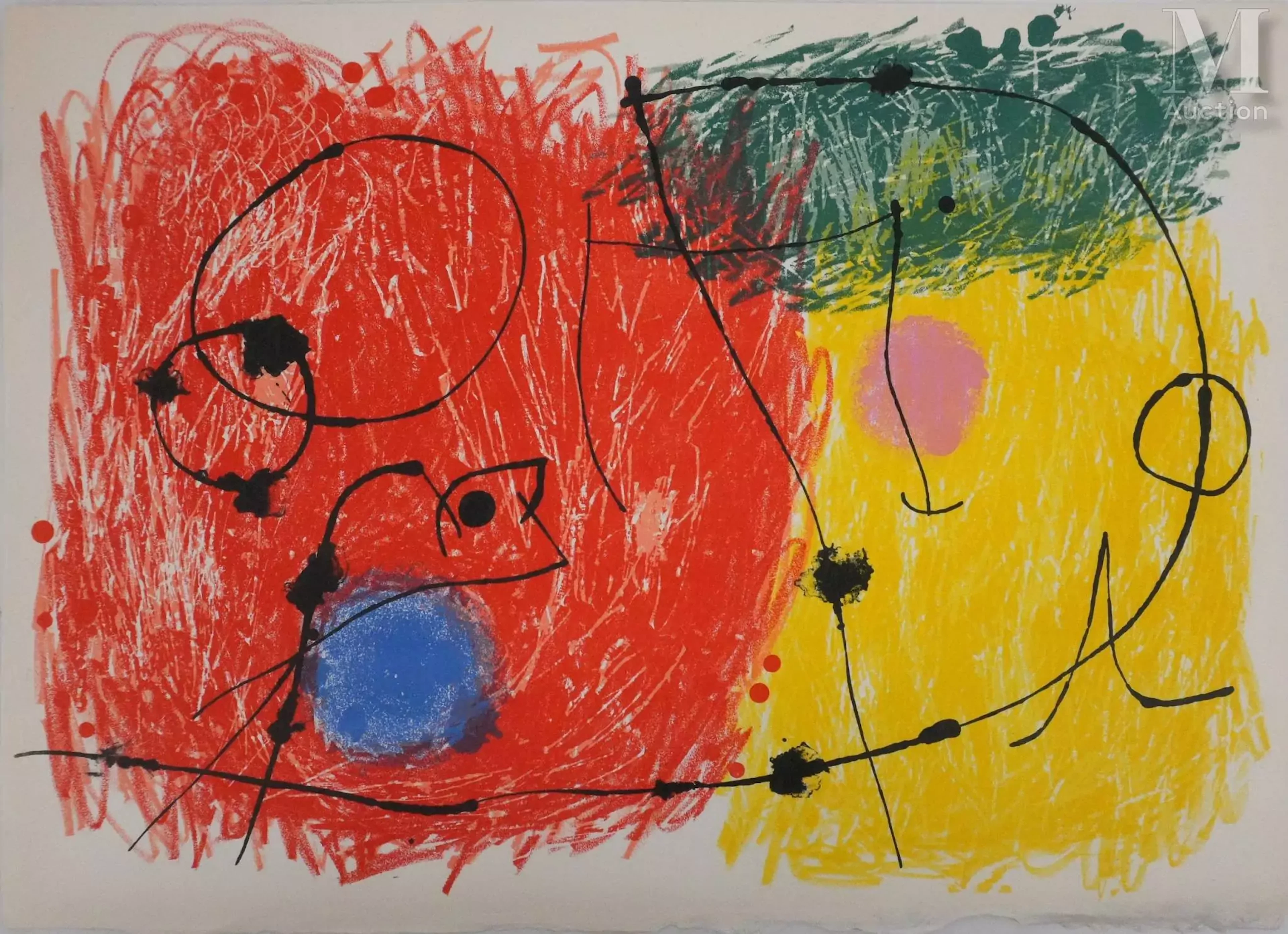 MIRO Joan Le lézard aux plumes, Abstraction onirique rouge, 1971