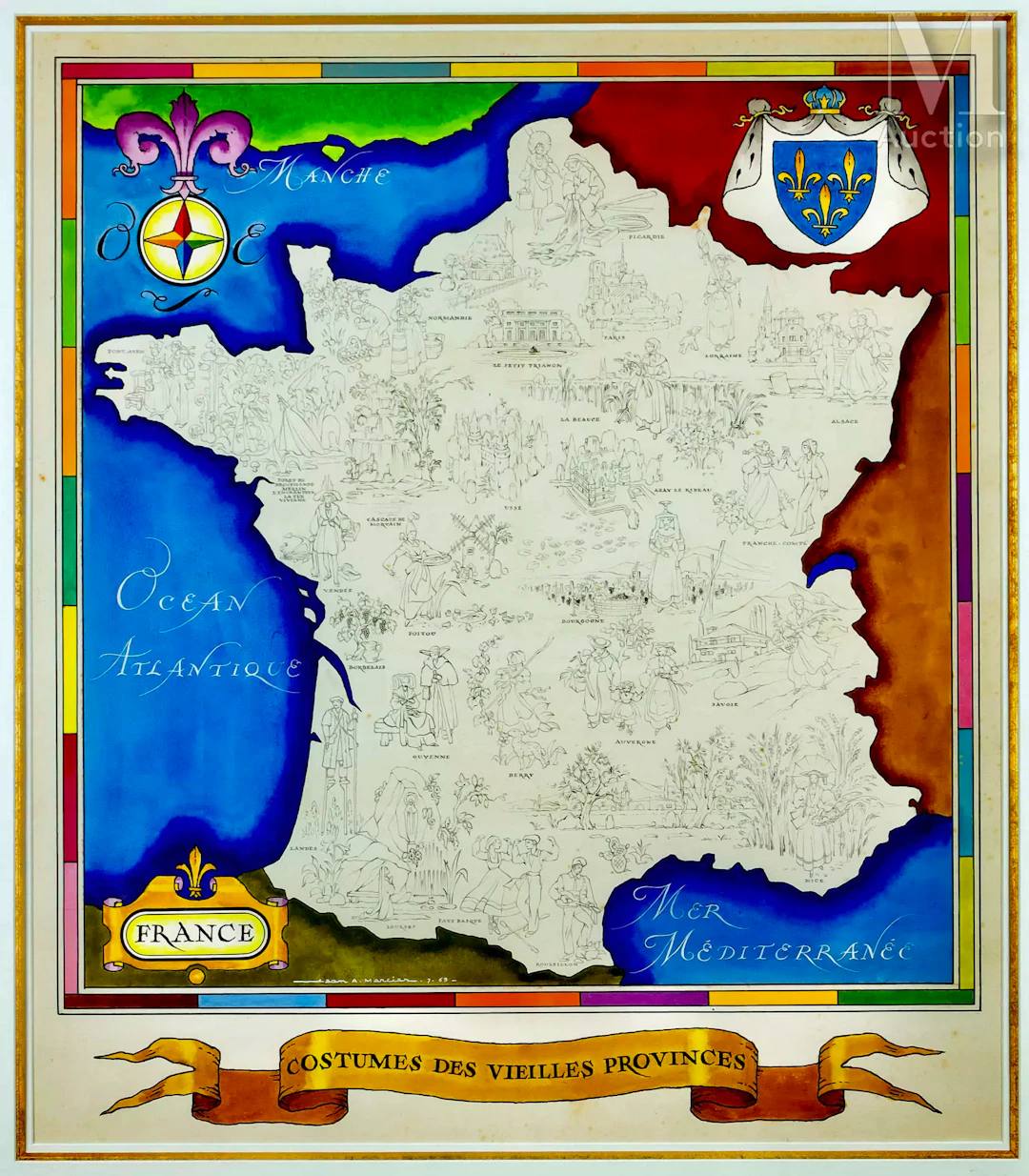 Jean Adrien MERCIER (1899-1995) Carte de France des Costumes des Vieilles