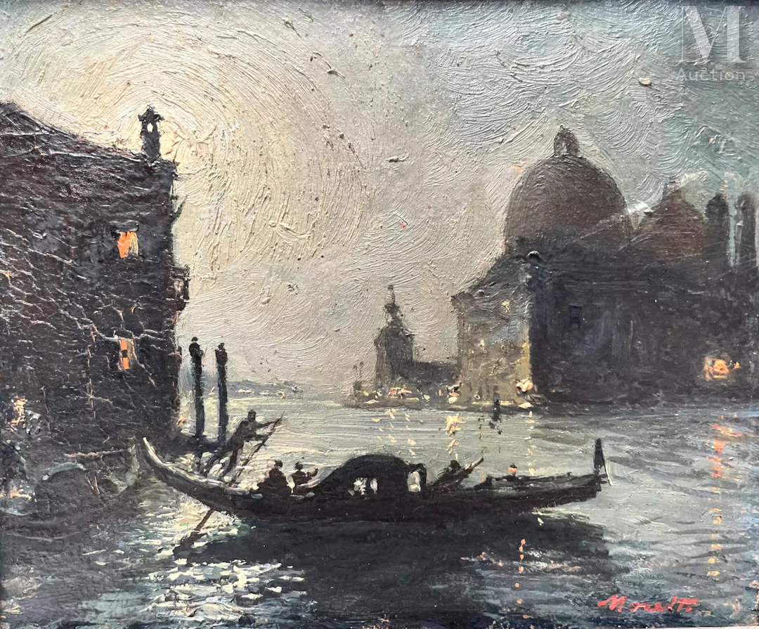 Ecole FRANCAISE du XXème siècle Coucher de soleil sur Venise