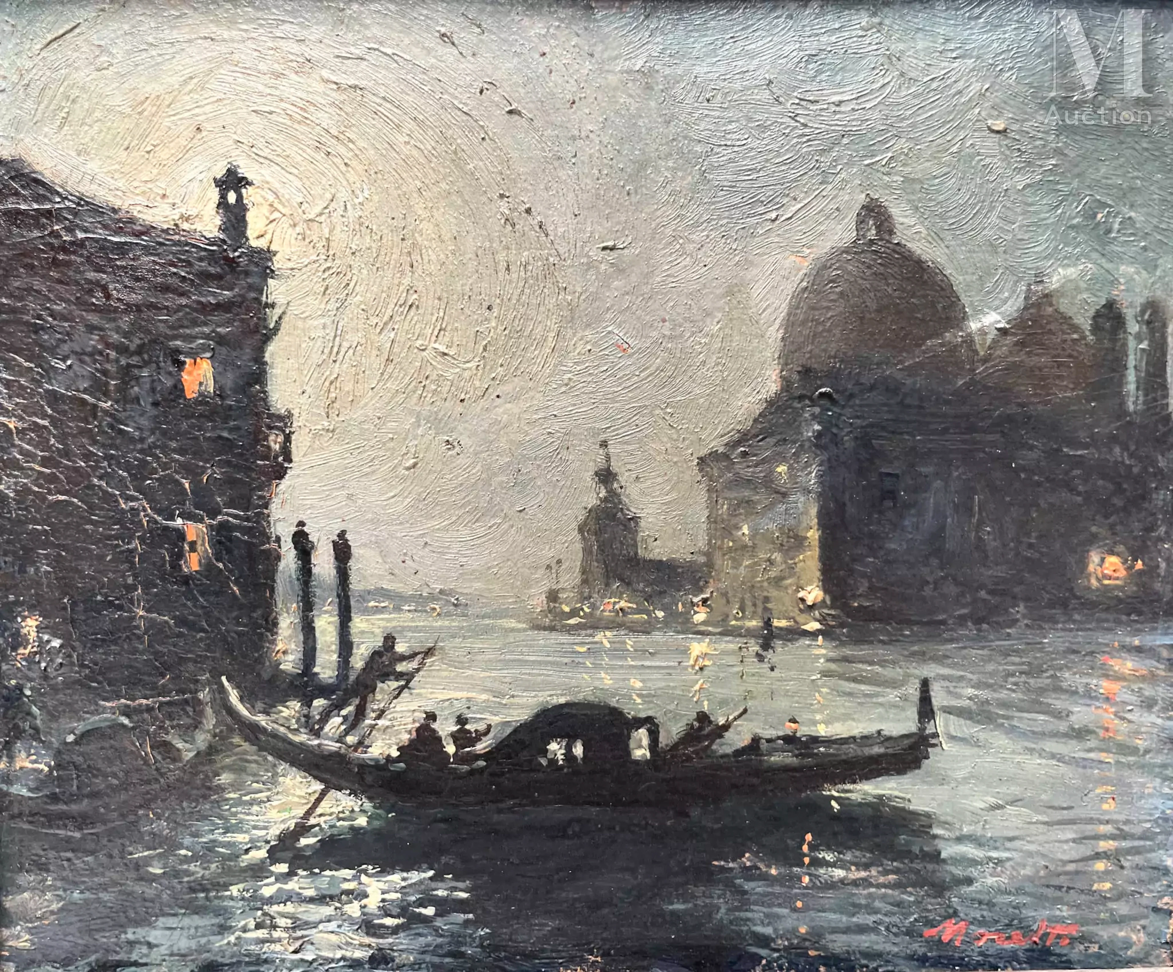 Ecole FRANCAISE du XXème siècle Coucher de soleil sur Venise