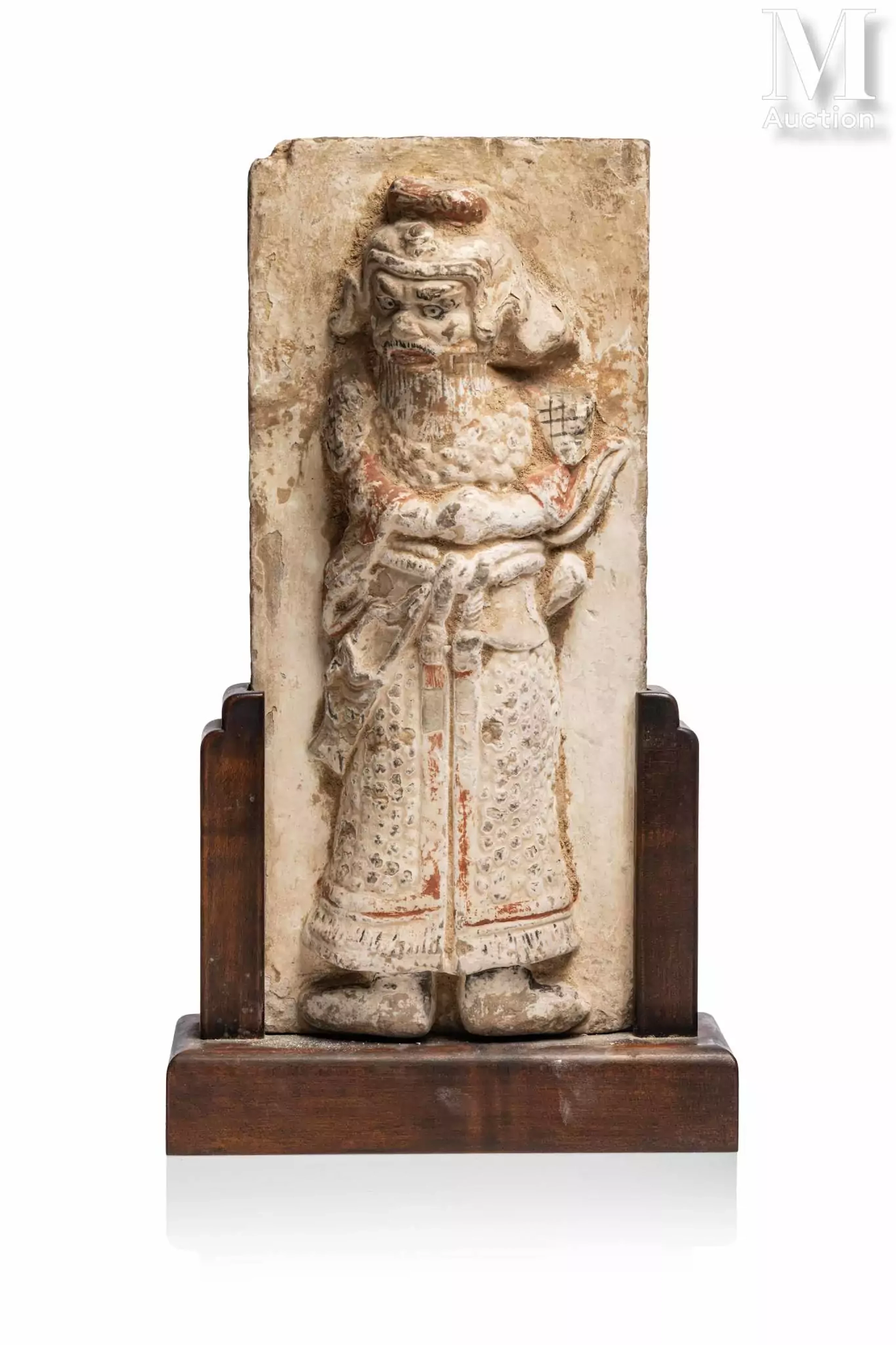 CHINE, Epoque Han Relief en terre cuite polychrome