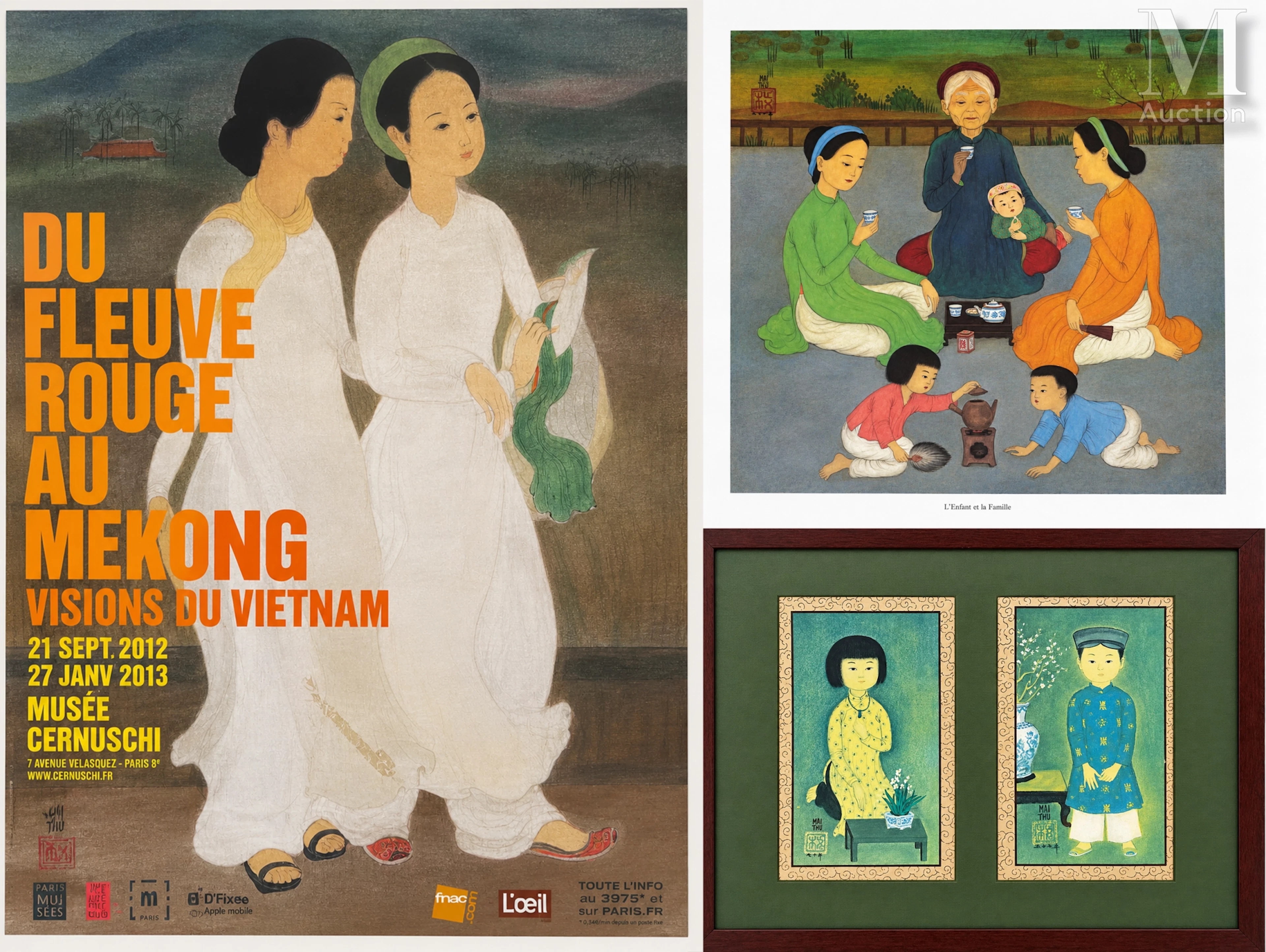 MAI THU (1906-1980) Lot de 3 : 2 Lithographies de l'artiste et 1 Affiche