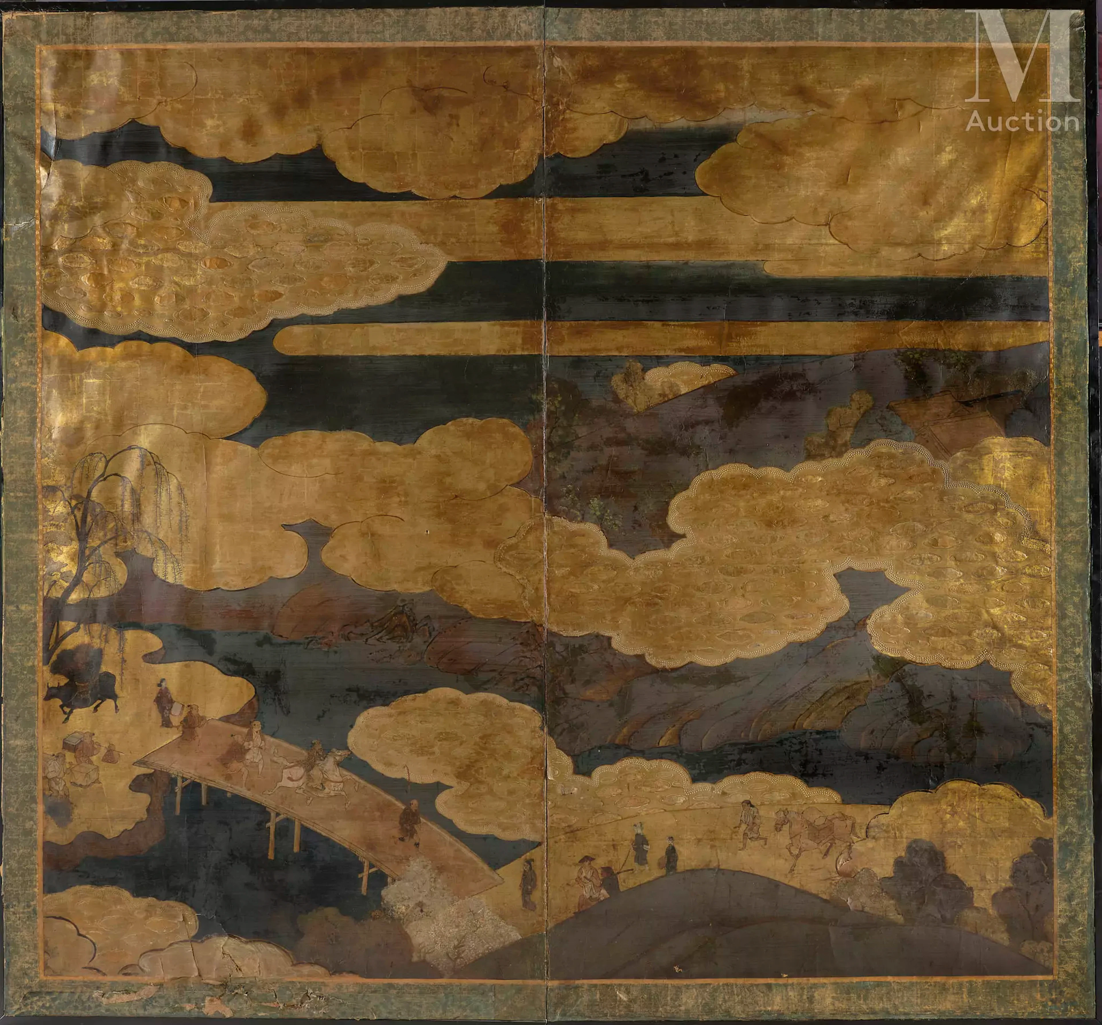 JAPON, Epoque Edo, fin du XVII-début du XVIIIe siècle Paravent à deux
