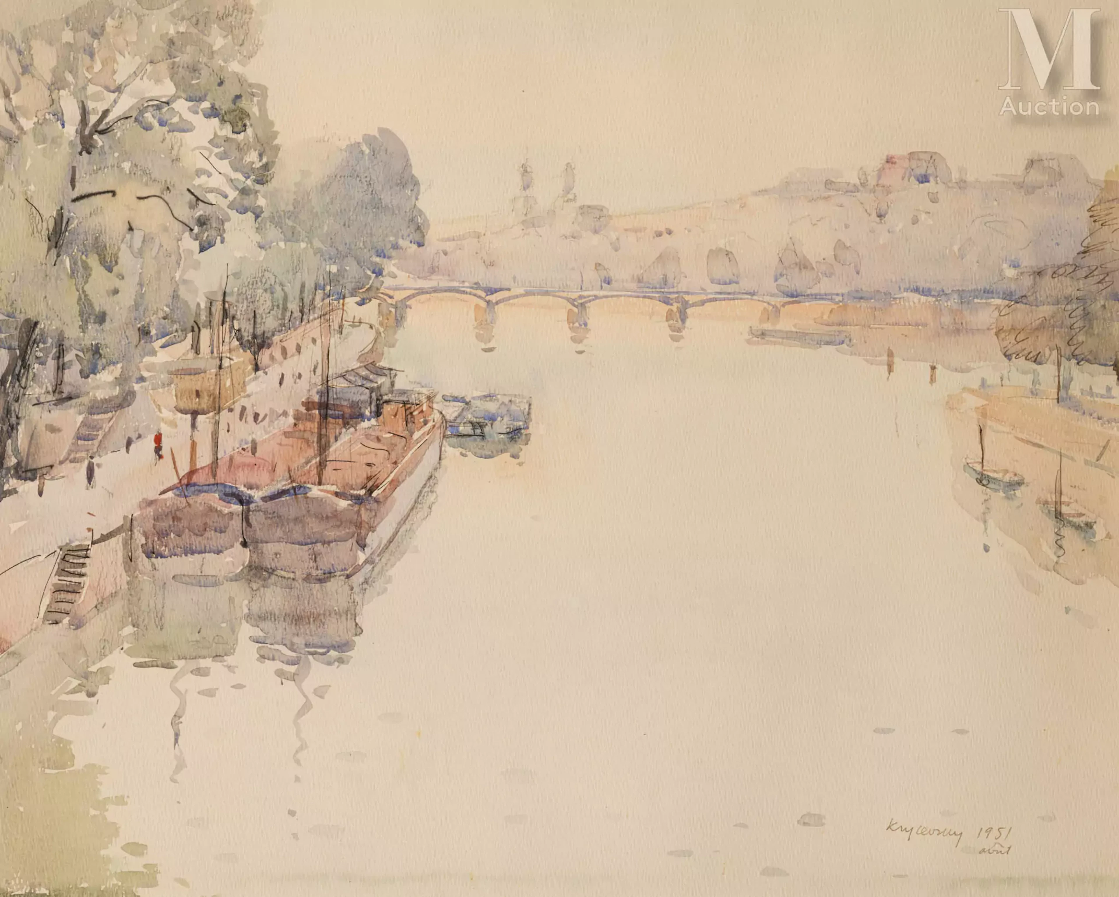 Nicolas KRYCEVSKY (Kharkov 1898 - Paris 1961) Péniches et Pont des Arts