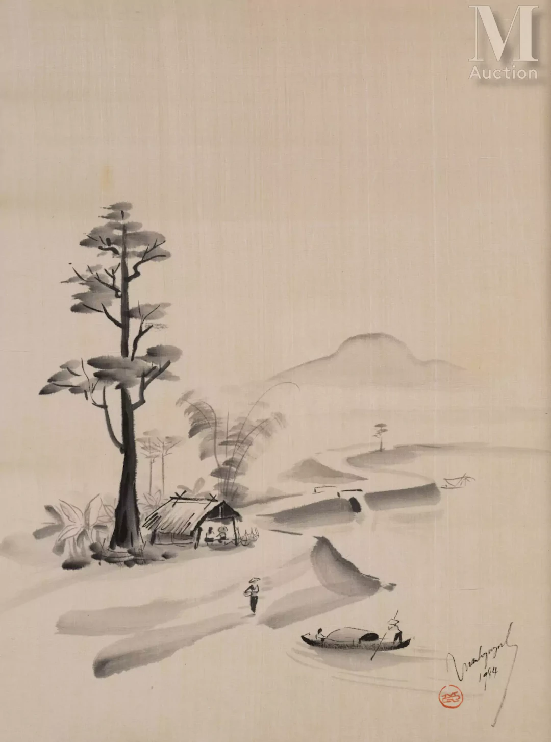 Ⓟ NGO MANH QUYNH (1917-1991) "Le village de pêcheurs",1984