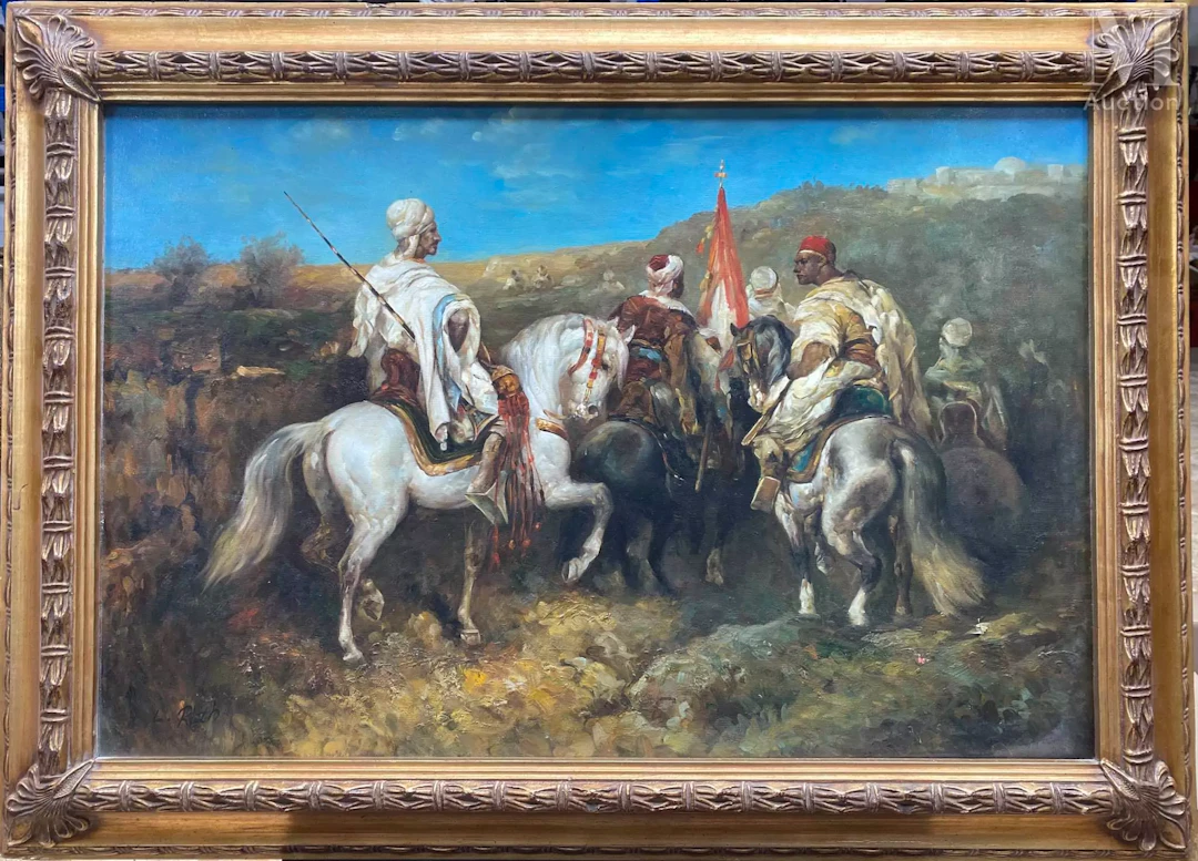 L. ROTH (XXe), dans le goût de Adolf SCHEREYER (1828-1899) Cavaliers en route