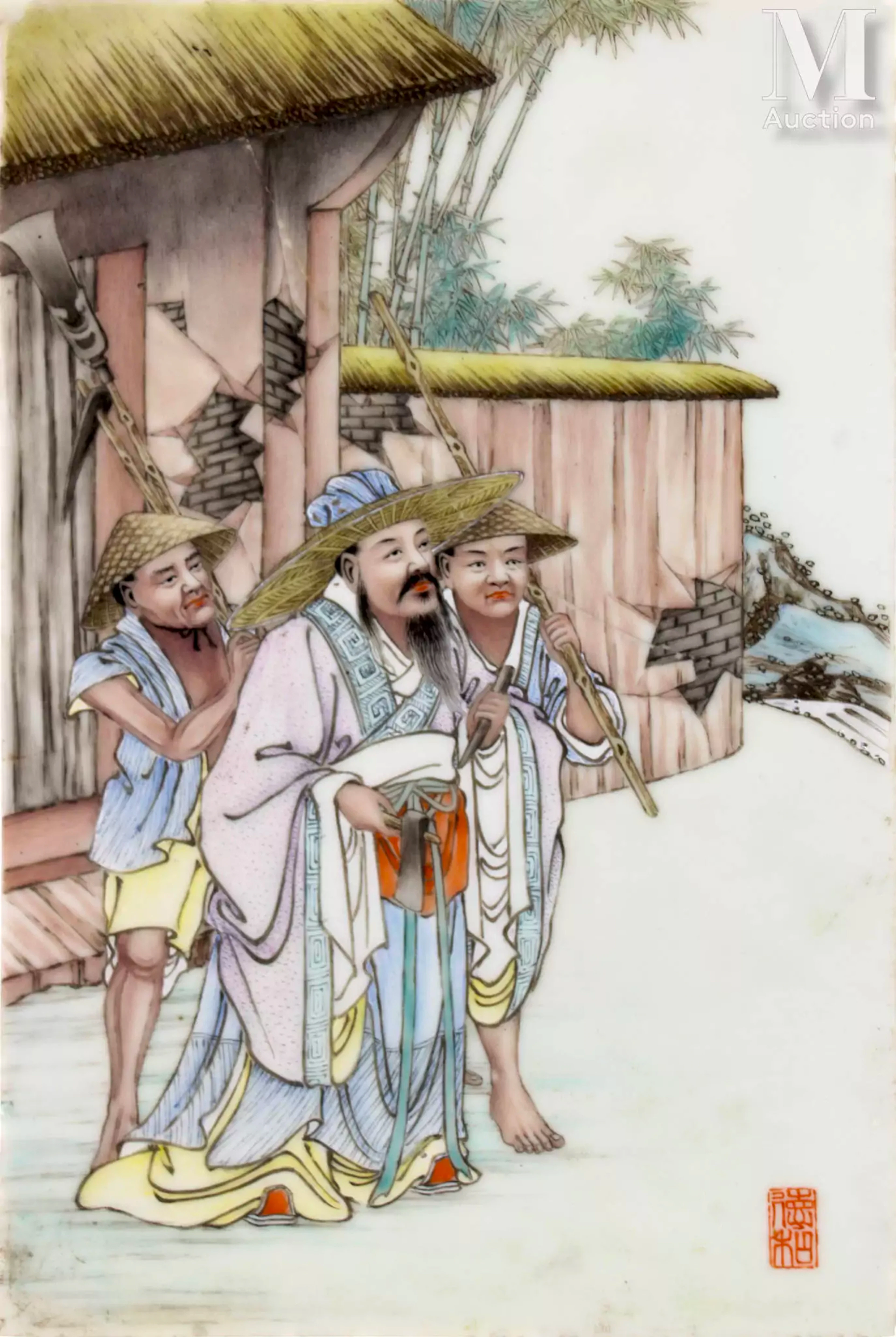 CHINE, Période République Petite plaque en porcelaine