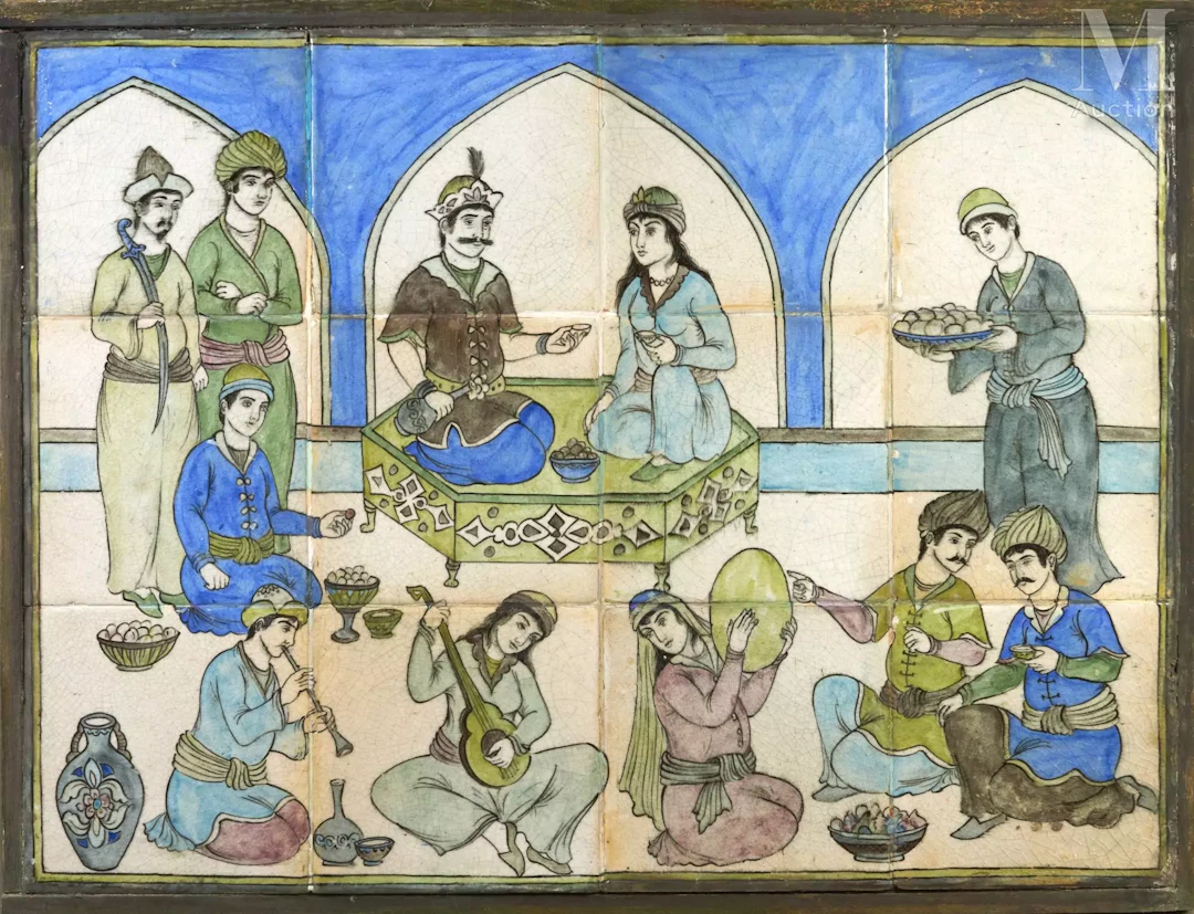Panneau à décor figuré Iran, époque Qajar ou Pahlavi, début du XXᵉ siècle