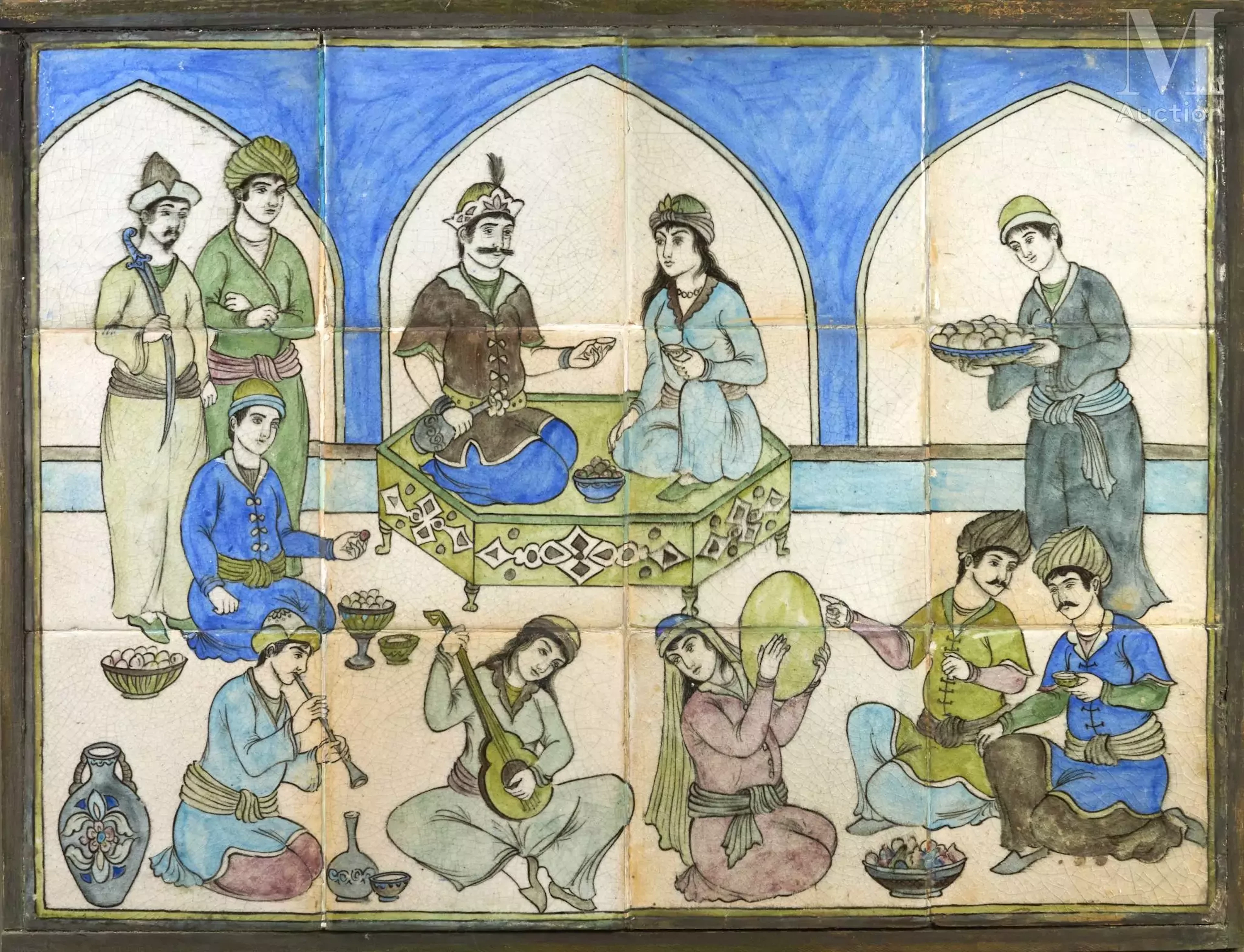 Panneau à décor figuré Iran, époque Qajar ou Pahlavi, début du XXᵉ siècle