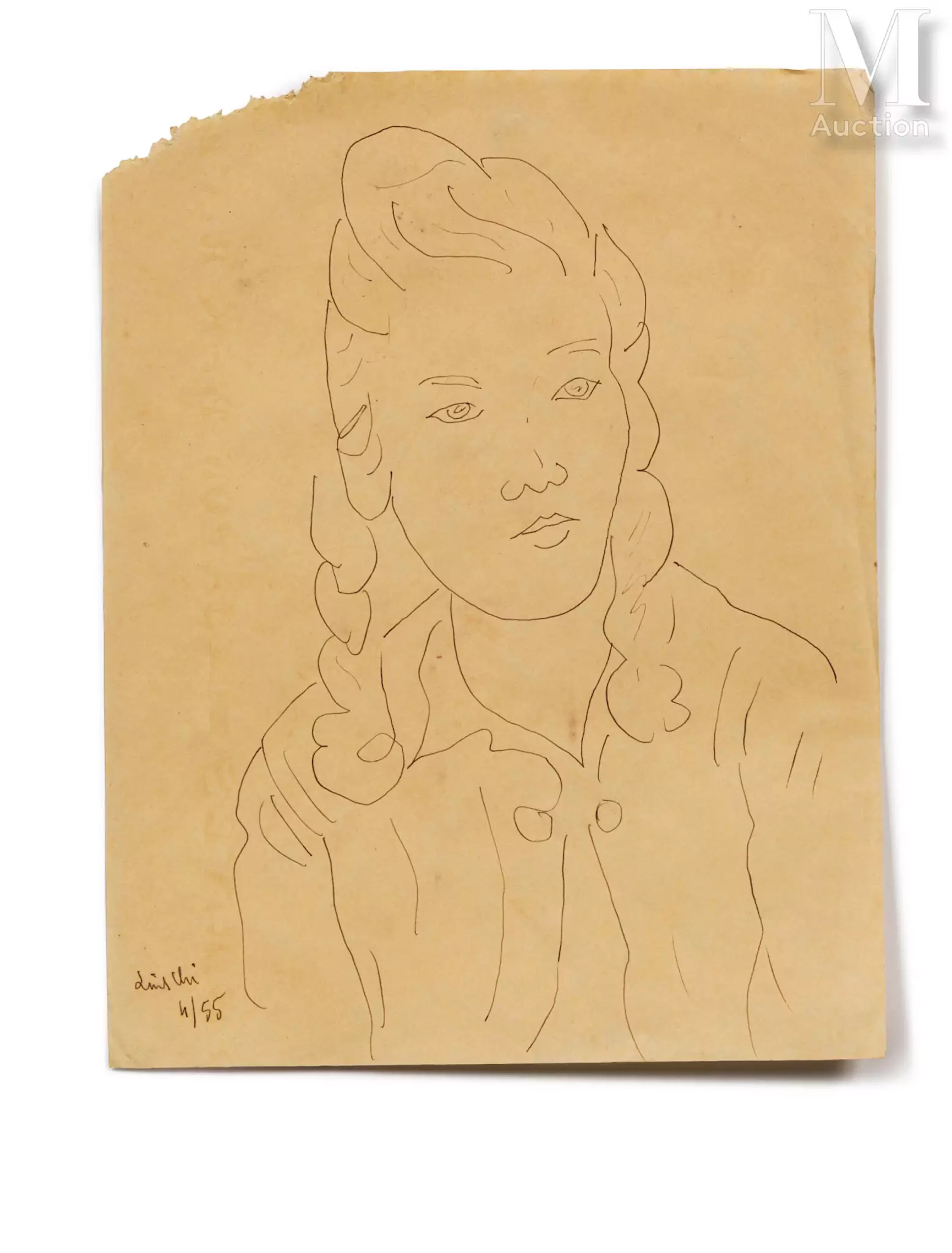 Ⓟ Nguyễn Tài Lương dit LINH CHI (1921-2016) "Jeune fille aux tresses", 1955
