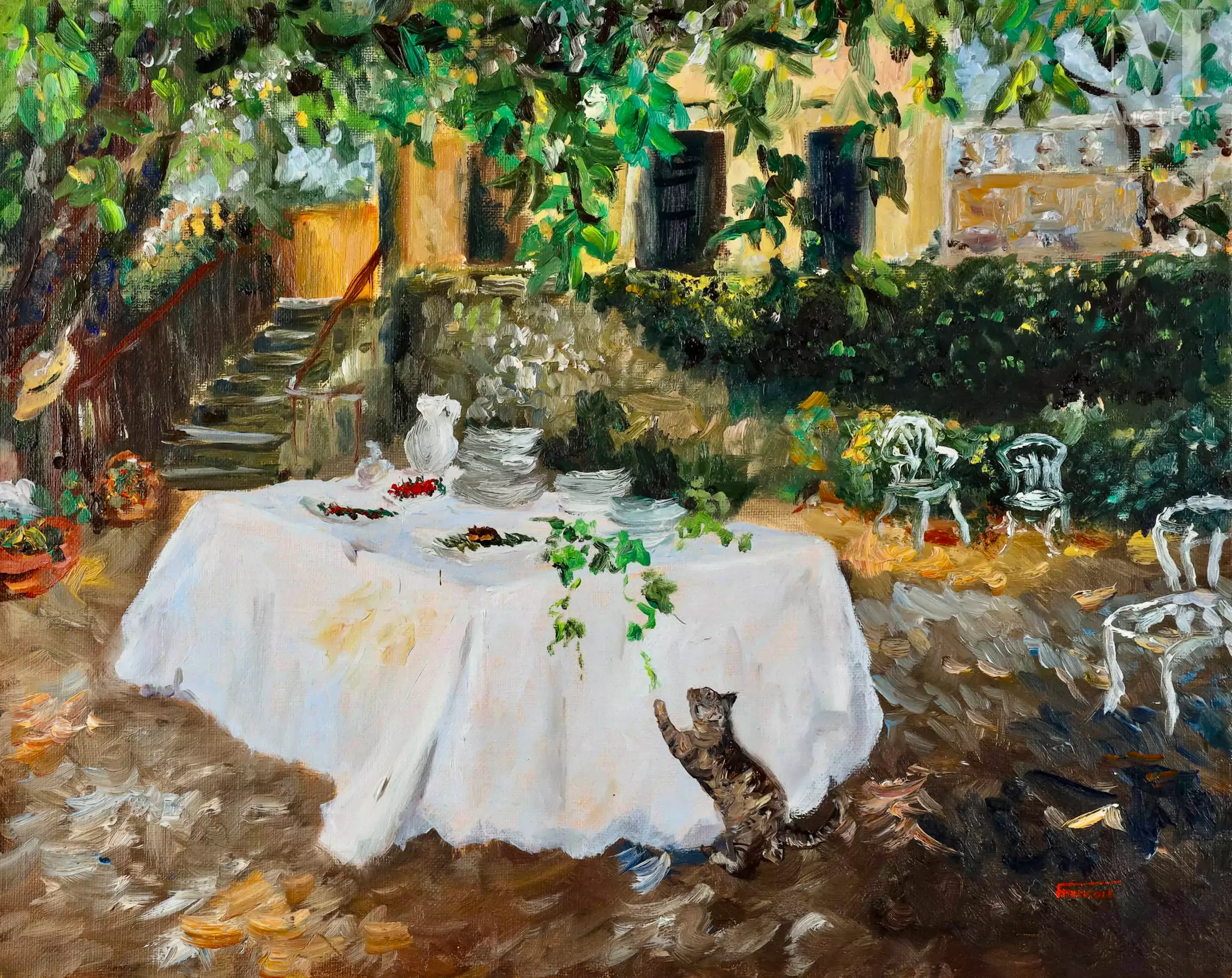 Ecole IMPRESSIONNISTE du XXème siècle Le chat récupérant les restes
