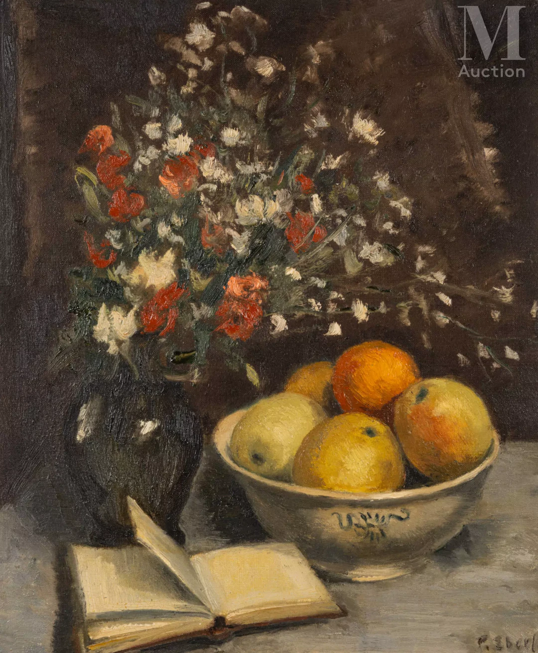 François EBERL (Prague 1887 - Paris 1962) Nature morte au livre et au bouquet