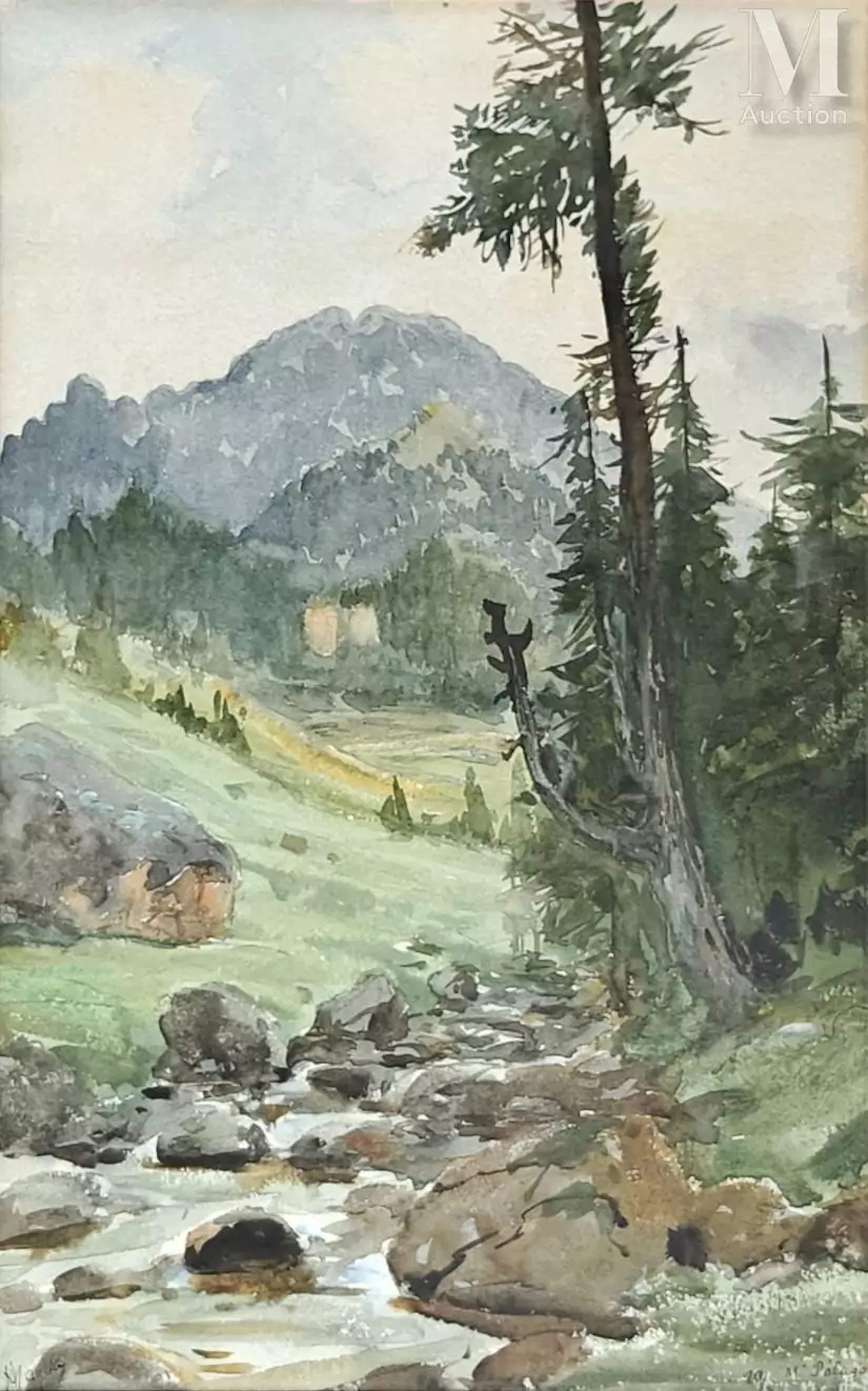 Alexis MOSSA (1844-1926) «le Mont Pélago vu du vallon du Boréon»