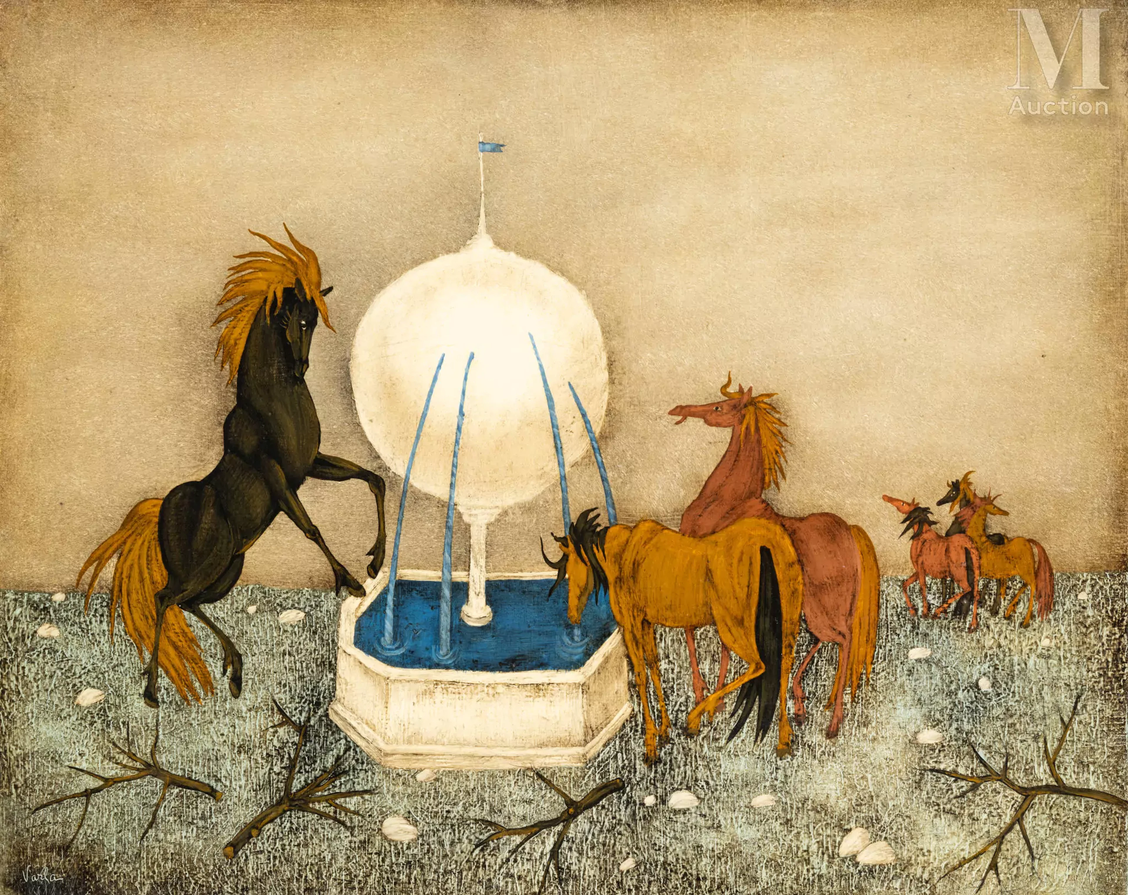 Felix VARLAMICHIVILI dit VARLA (Kutaisi 1903 - Paris 1986) Chevaux à la source