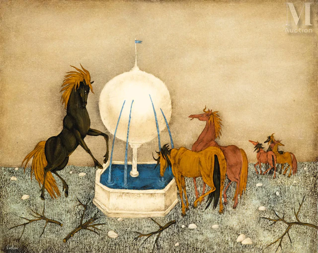 Felix VARLAMICHIVILI dit VARLA (Kutaisi 1903 - Paris 1986) Chevaux à la source