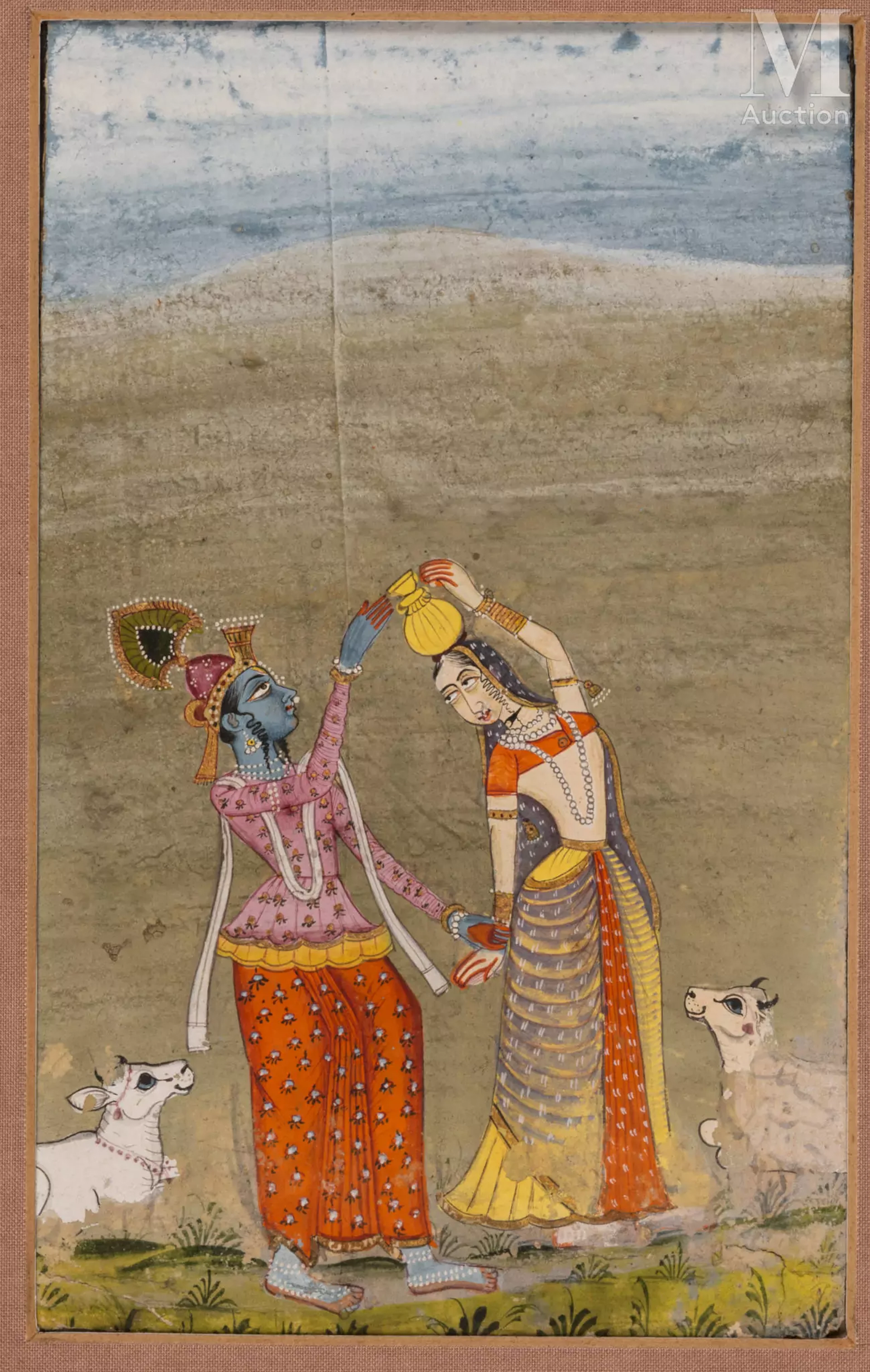 Krishna taquinant Radha de retour du puits Inde, Bikaner, fin du XVIIIe siècle