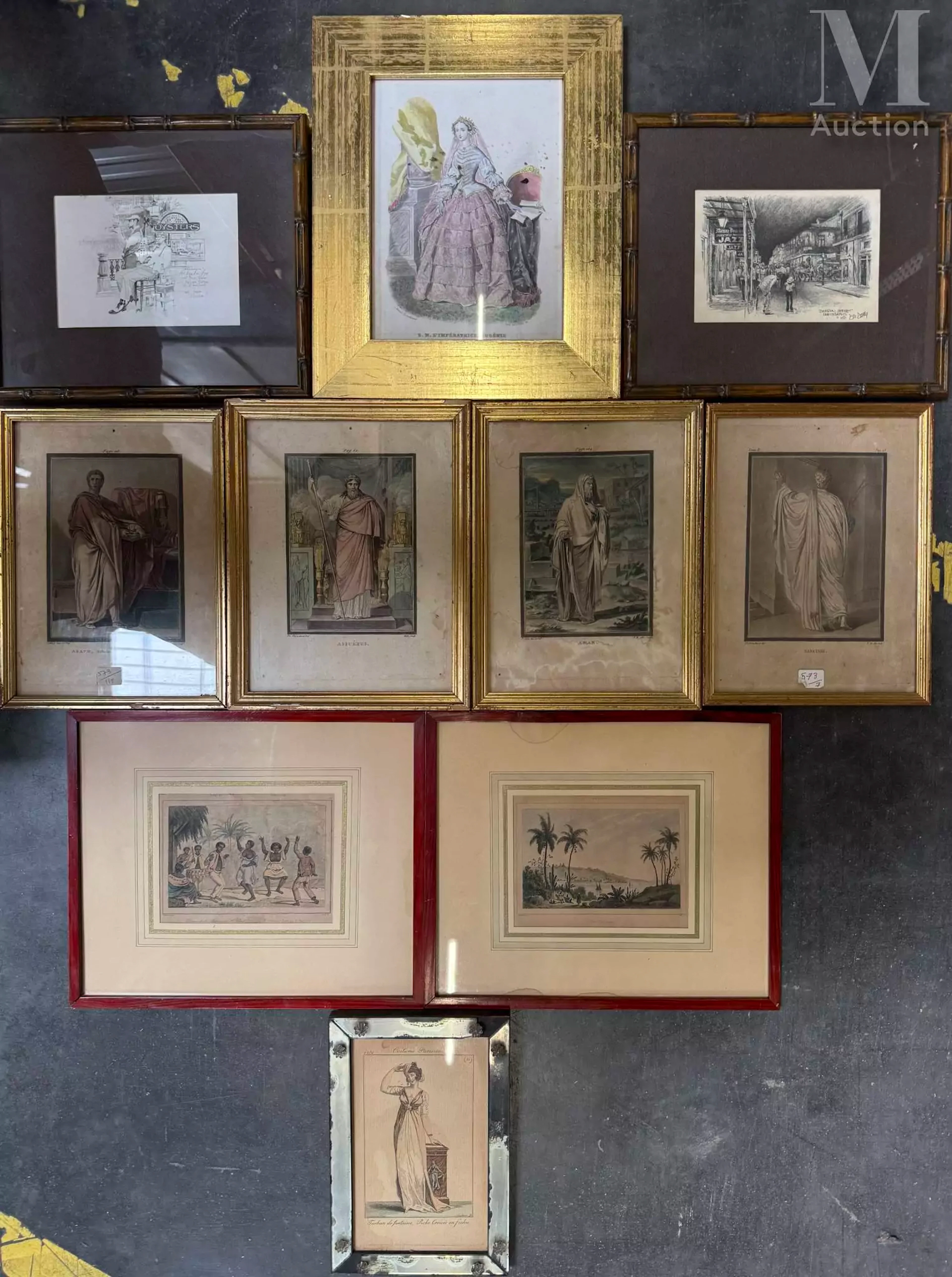 MANNETTE à thématique pièces encadrées, gravures et cadres