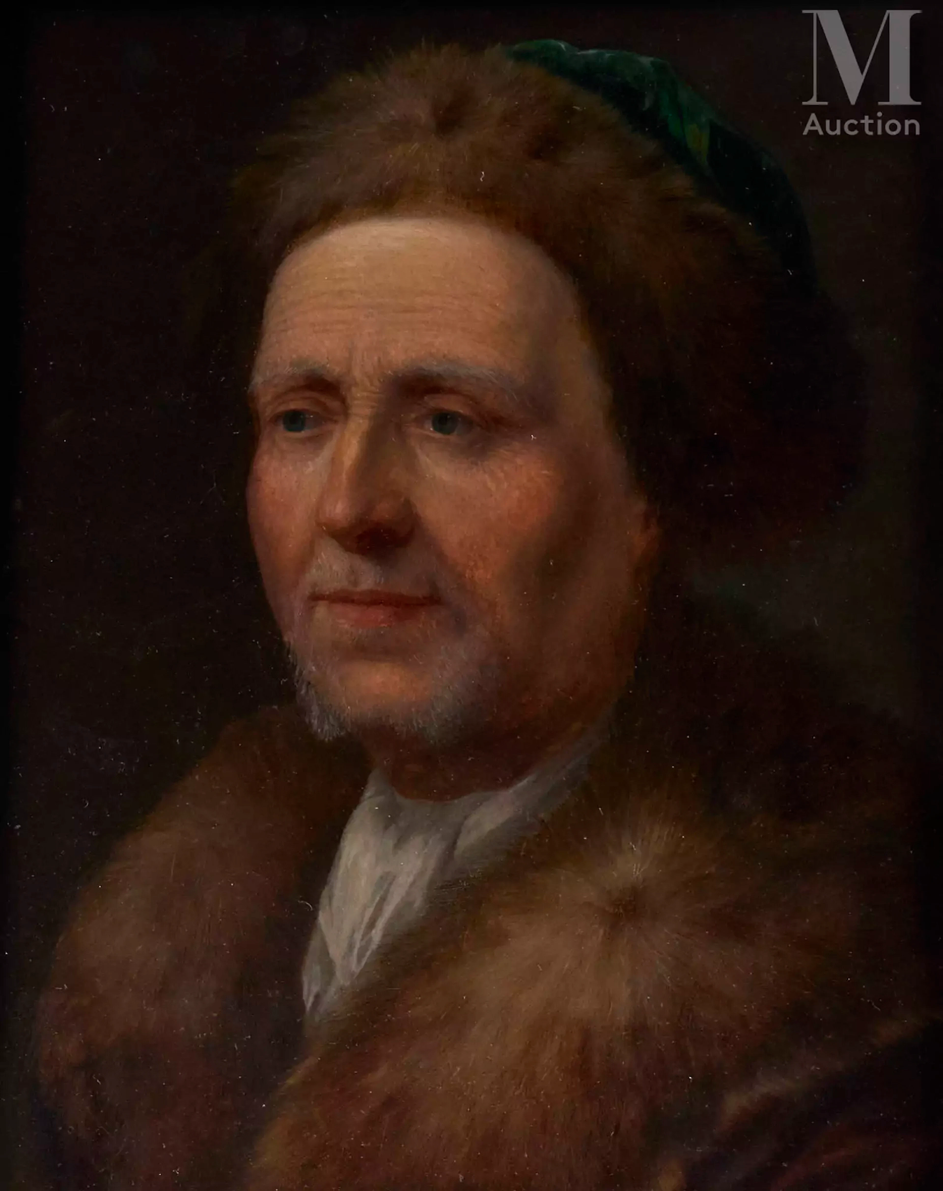 Balthasar DENNER ( 1685 - 1749 ) Portrait d'homme à la toque en fourrure