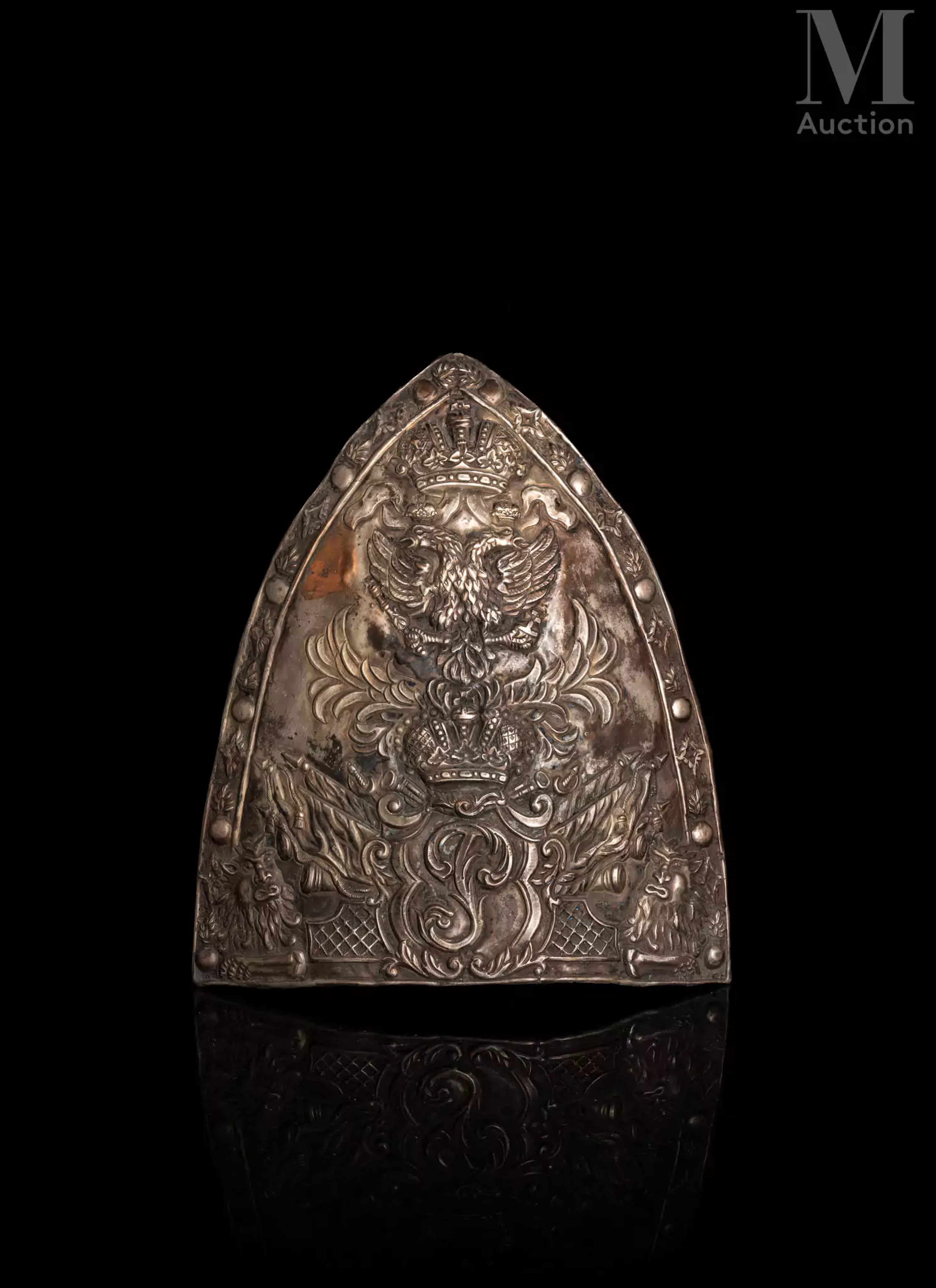 Rare plaque de mitre de soldat d’artillerie de Holstein, du modèle 1756