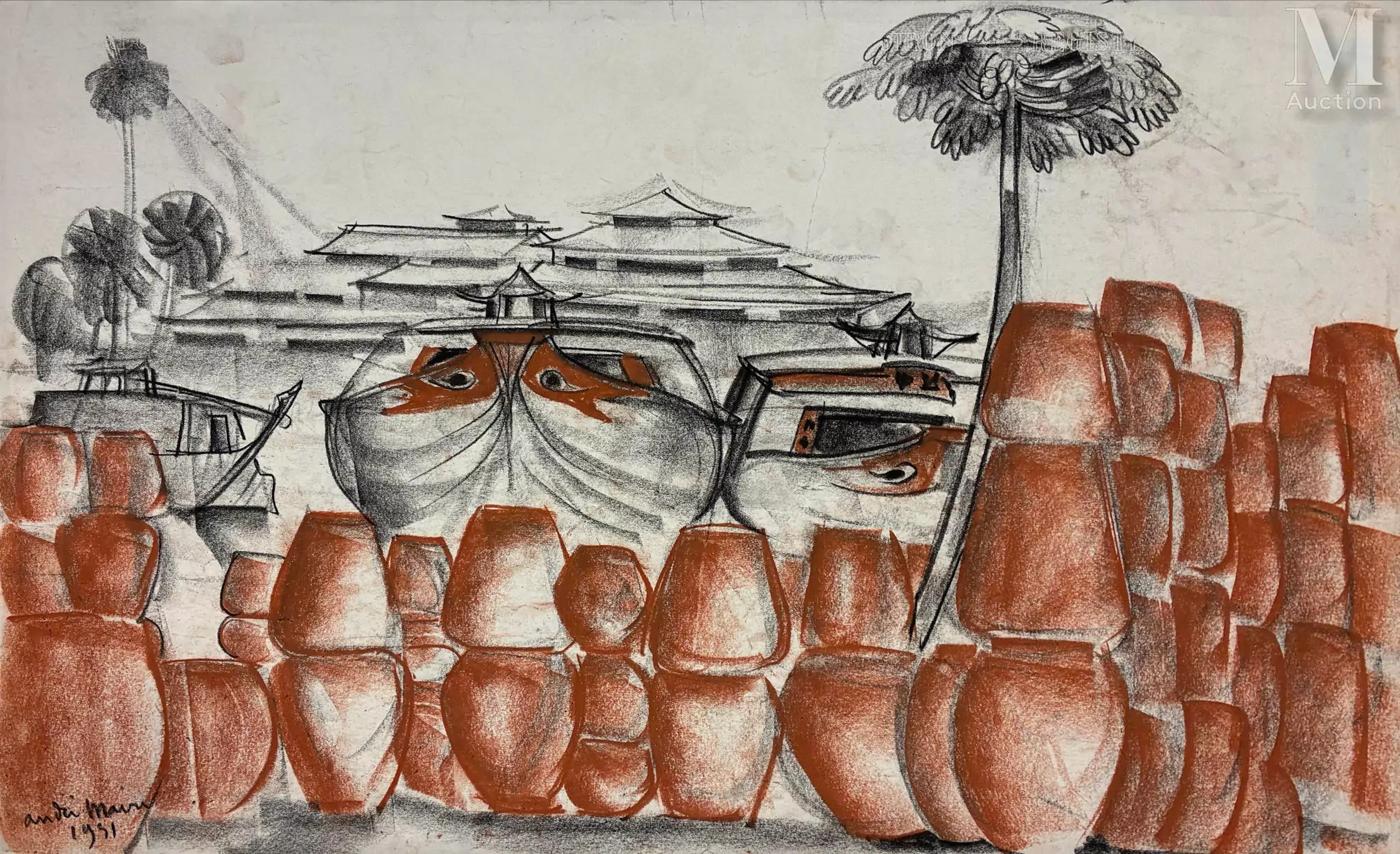 ANDRE MAIRE (1898-1985) "Poteries au port", 1951