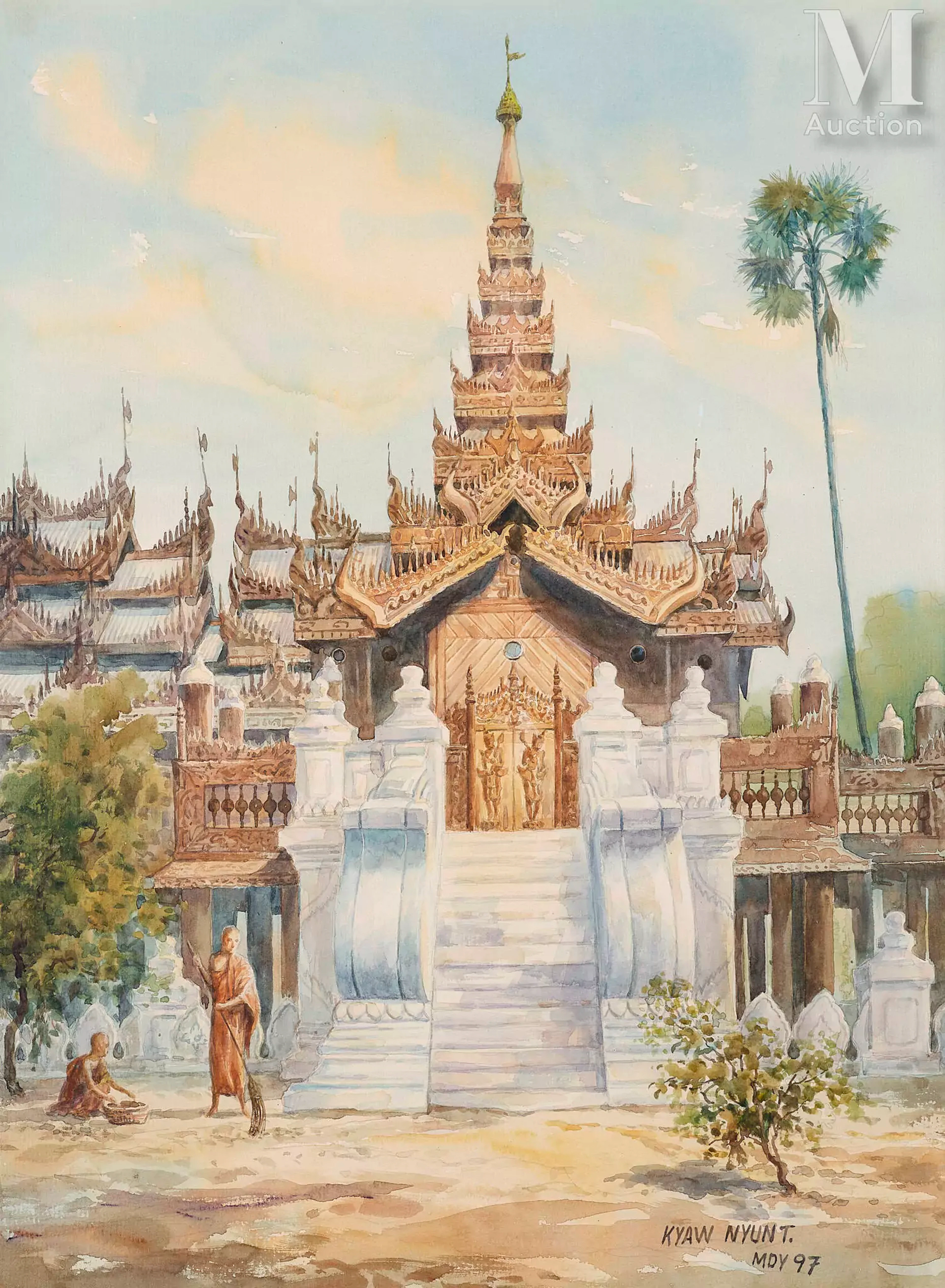 U KYAW NYUNT (1924-2003) "Vue d'un temple, Birmanie", 1997