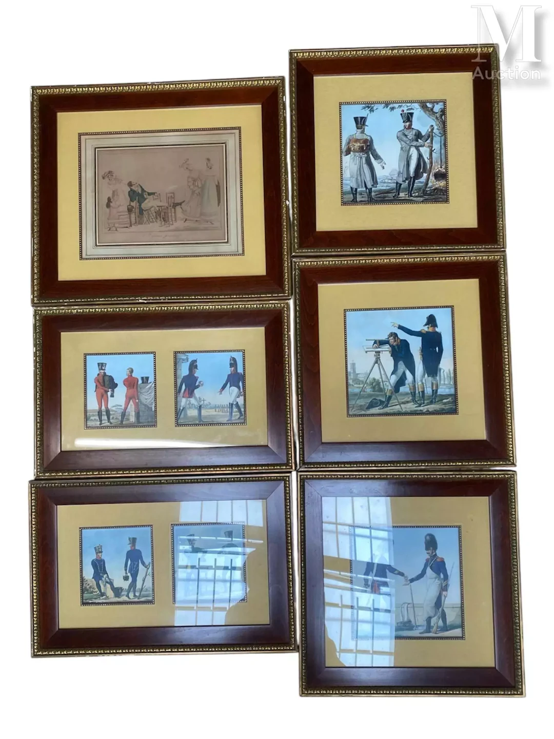 Suite de six pièces encadrées