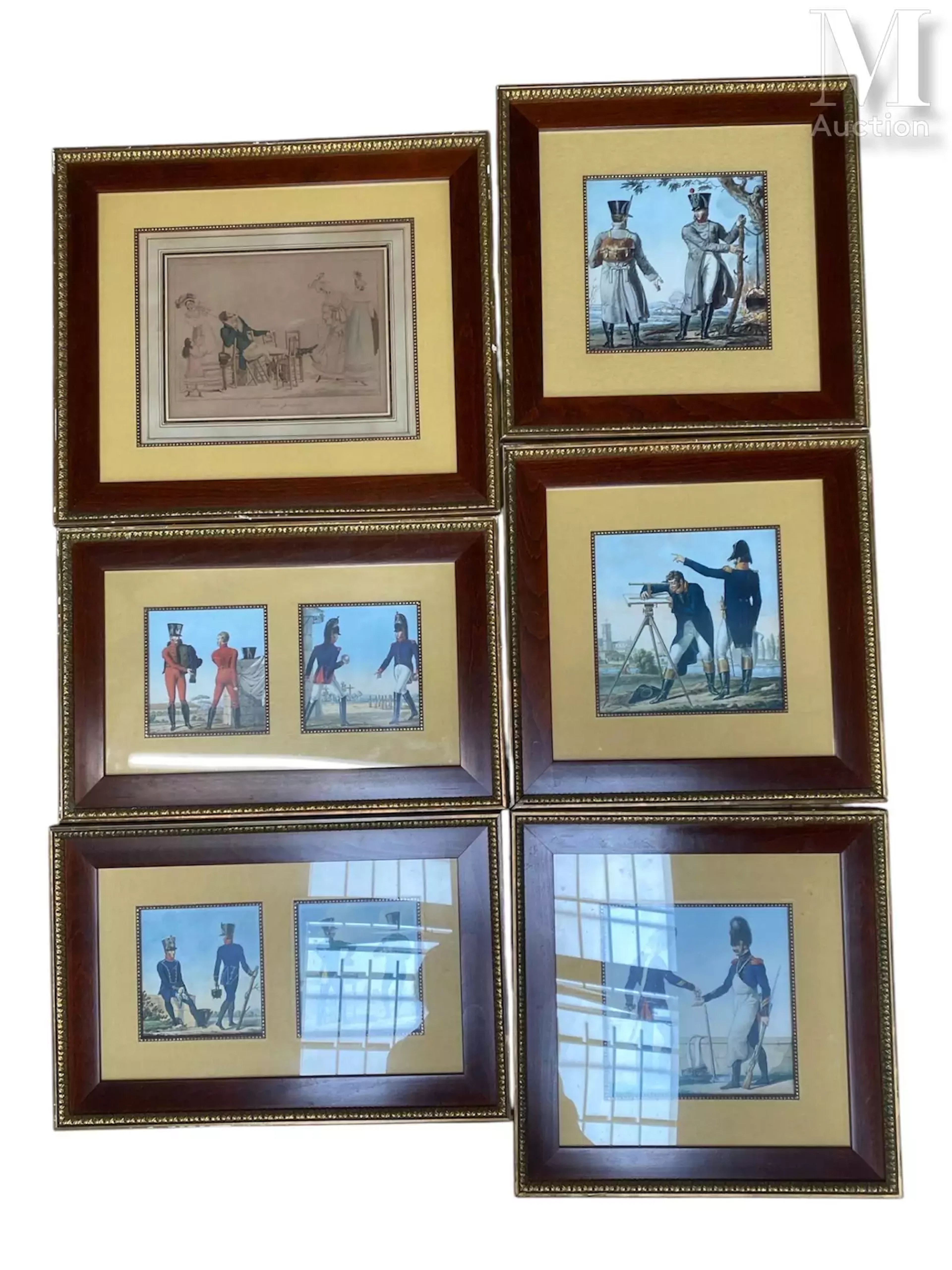 Suite de six pièces encadrées