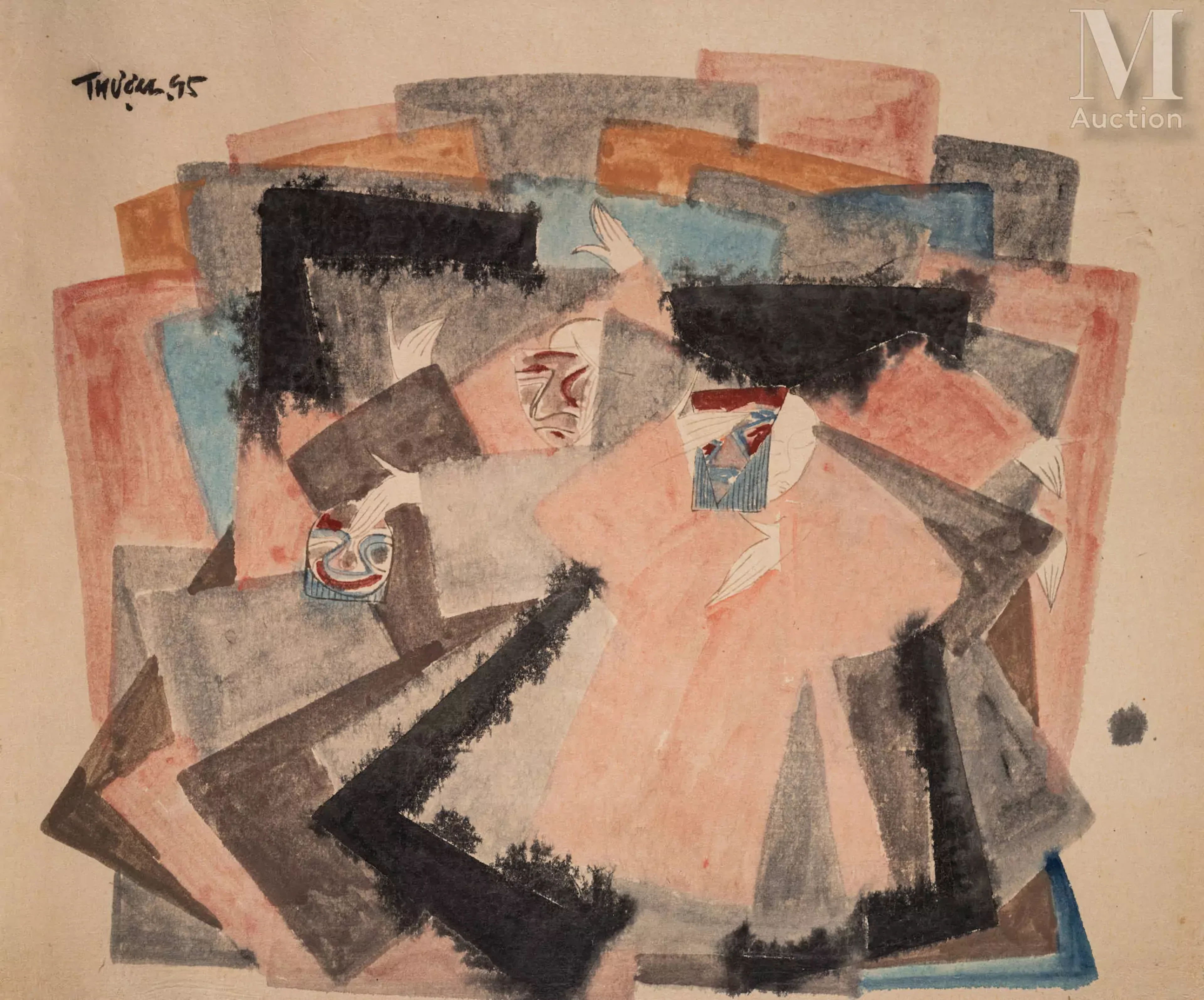 Ⓟ PHAN CAM THUONG (né en 1957) "Masques", 1995