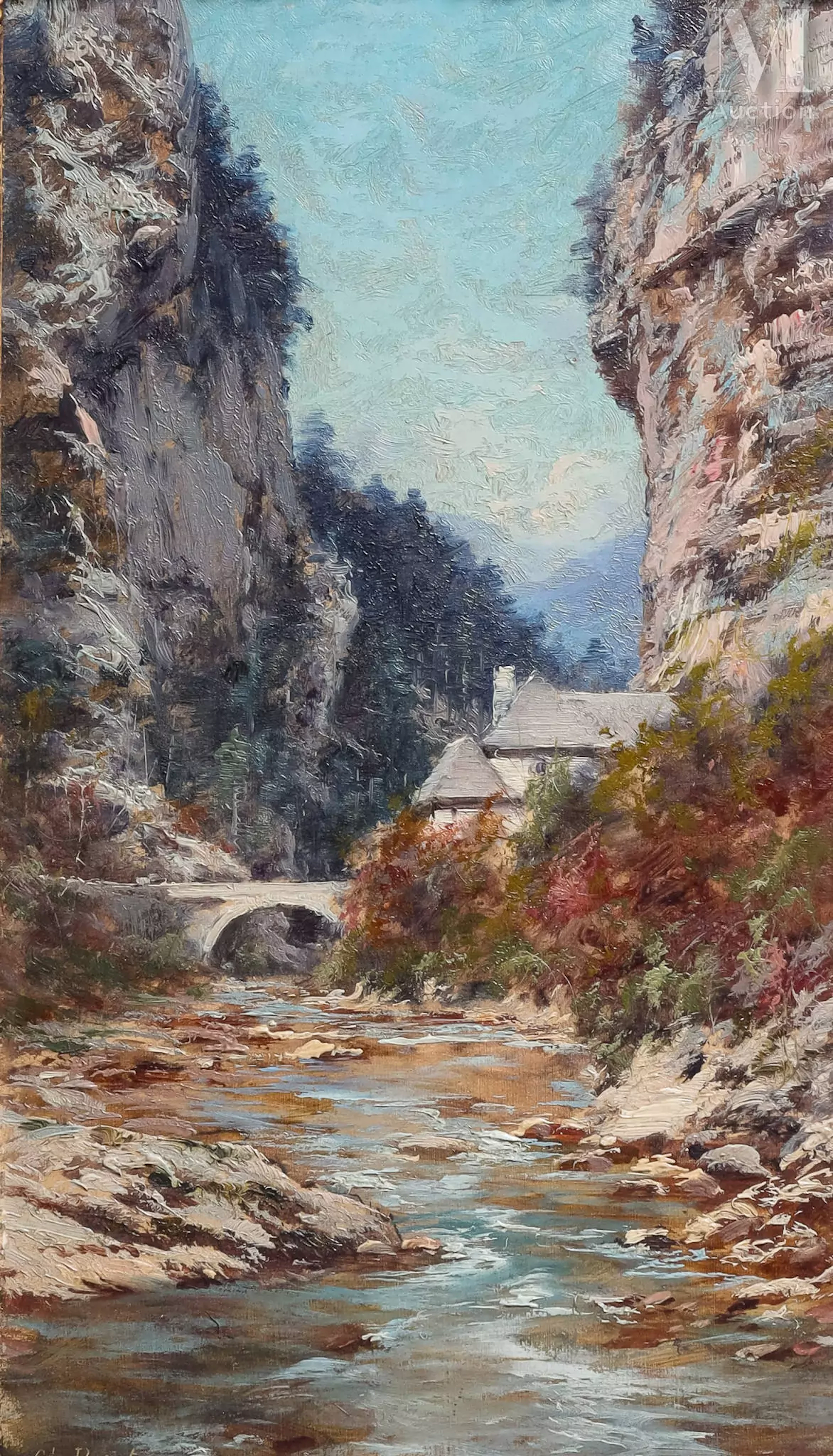 Charles Alexandre BERTIER (1860-1924) Paysage de rivière (Chartreuse)