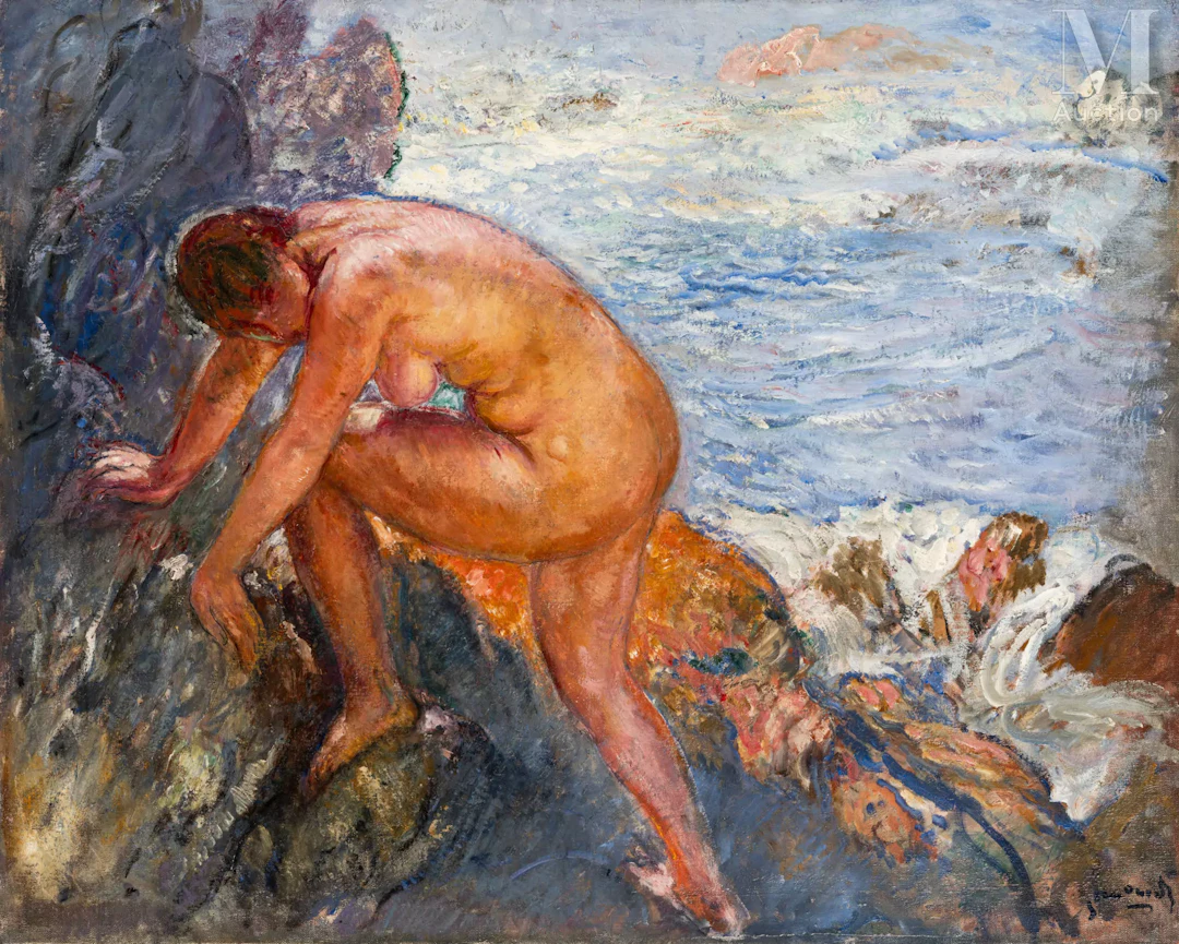 Michel SIMONIDY (Bucarest 1870 - Paris 1933) Nu aux rochers