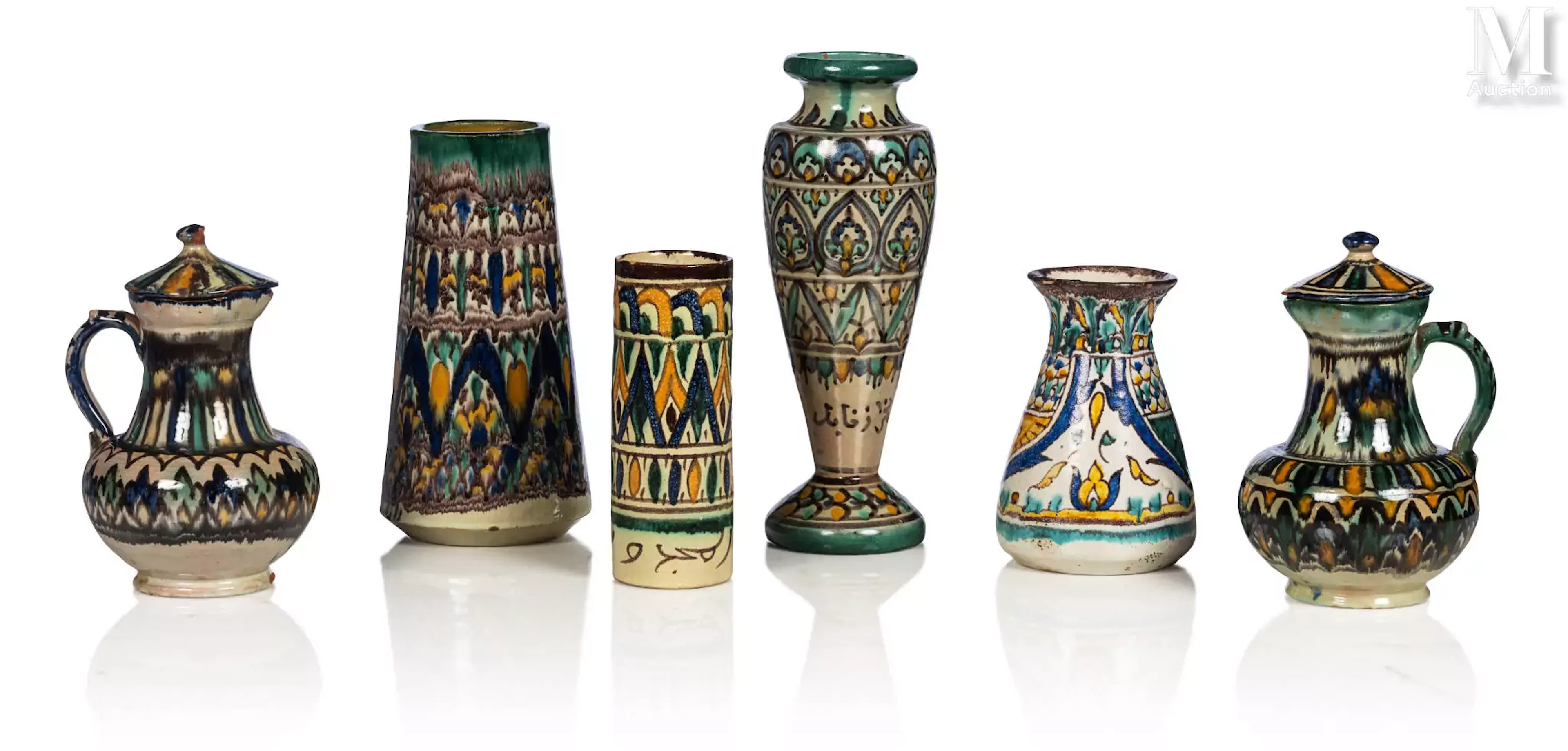 Ensemble de six pièces en céramique de Nabeul et de Qallaline Tunisie