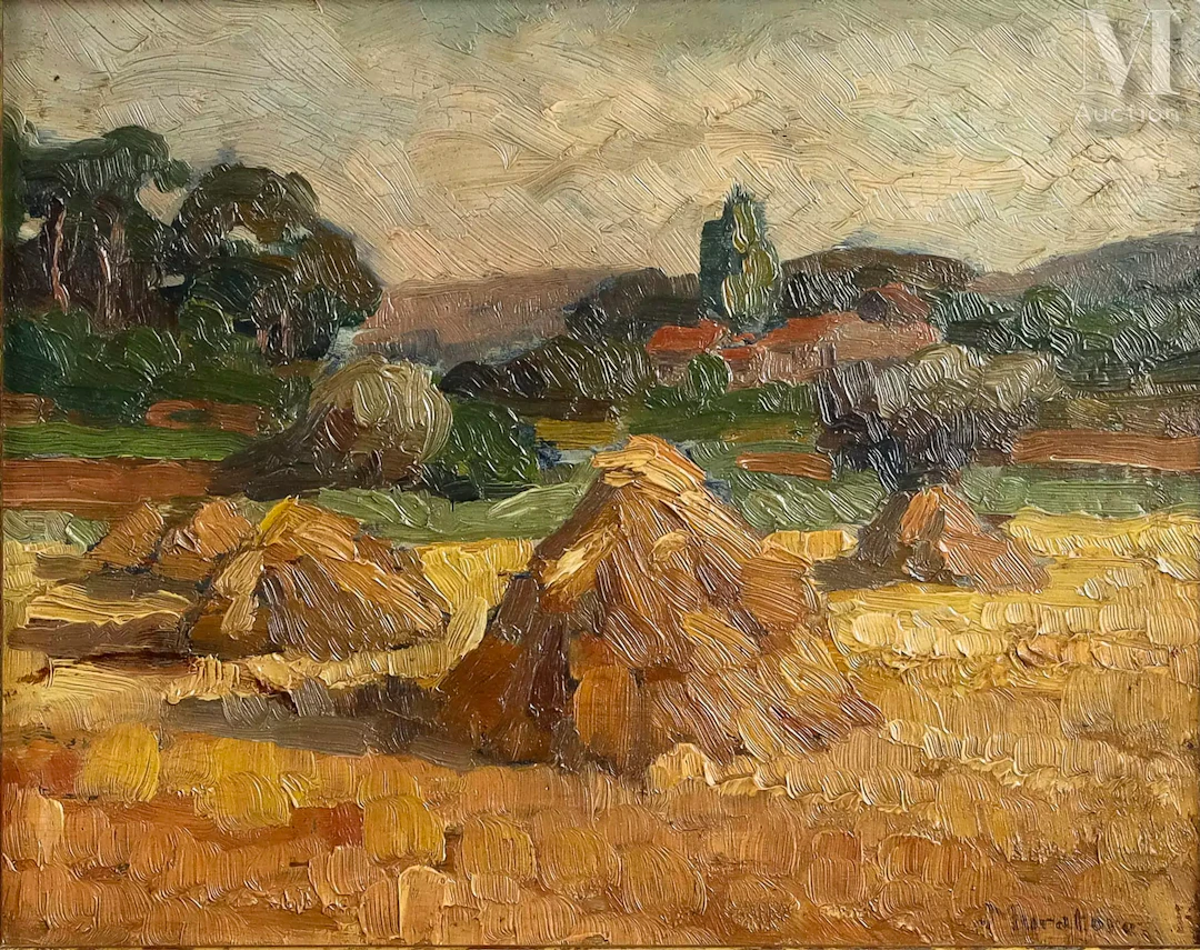 MURATORE (XXème siècle) Paysage aux meules de foin