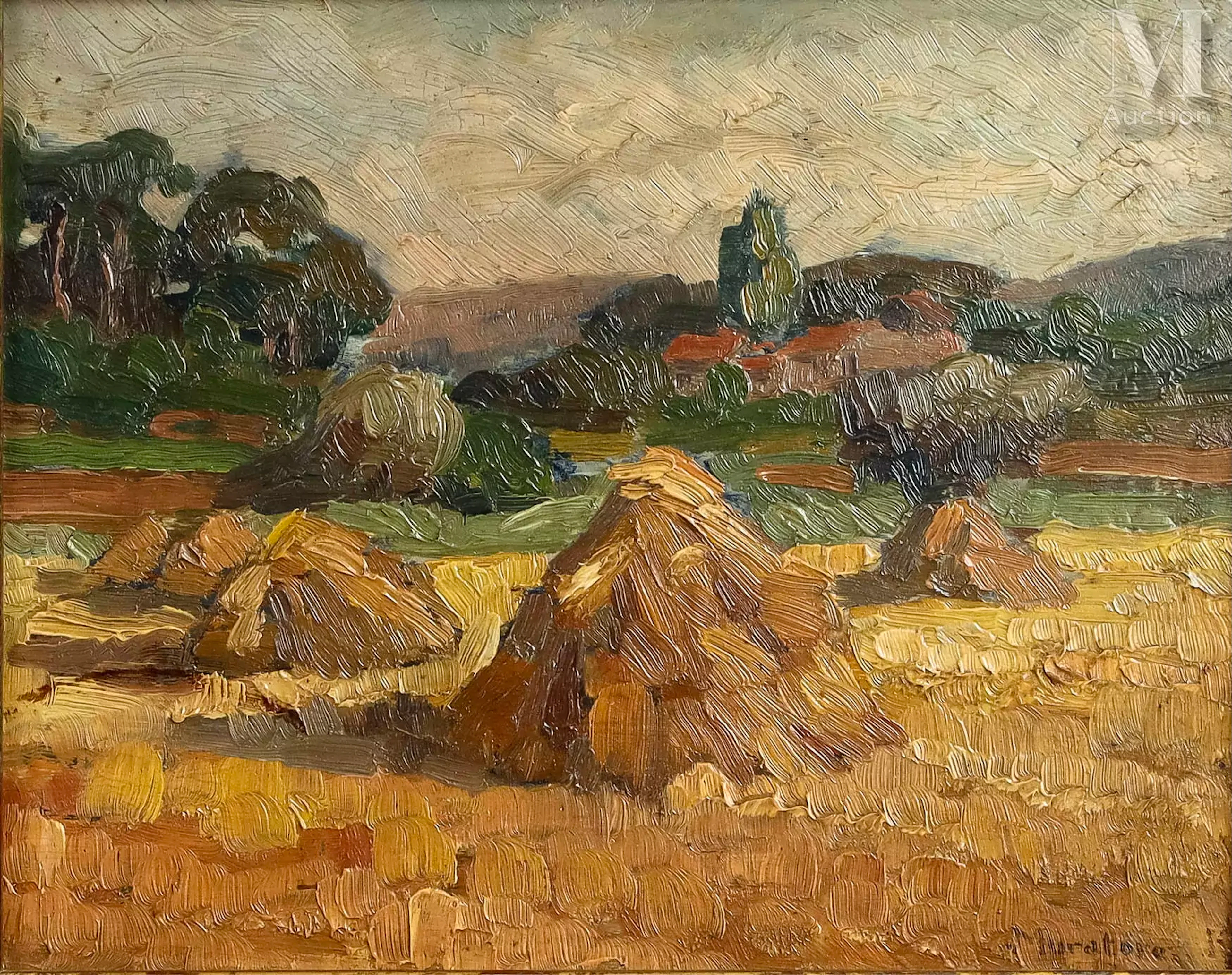 MURATORE (XXème siècle) Paysage aux meules de foin