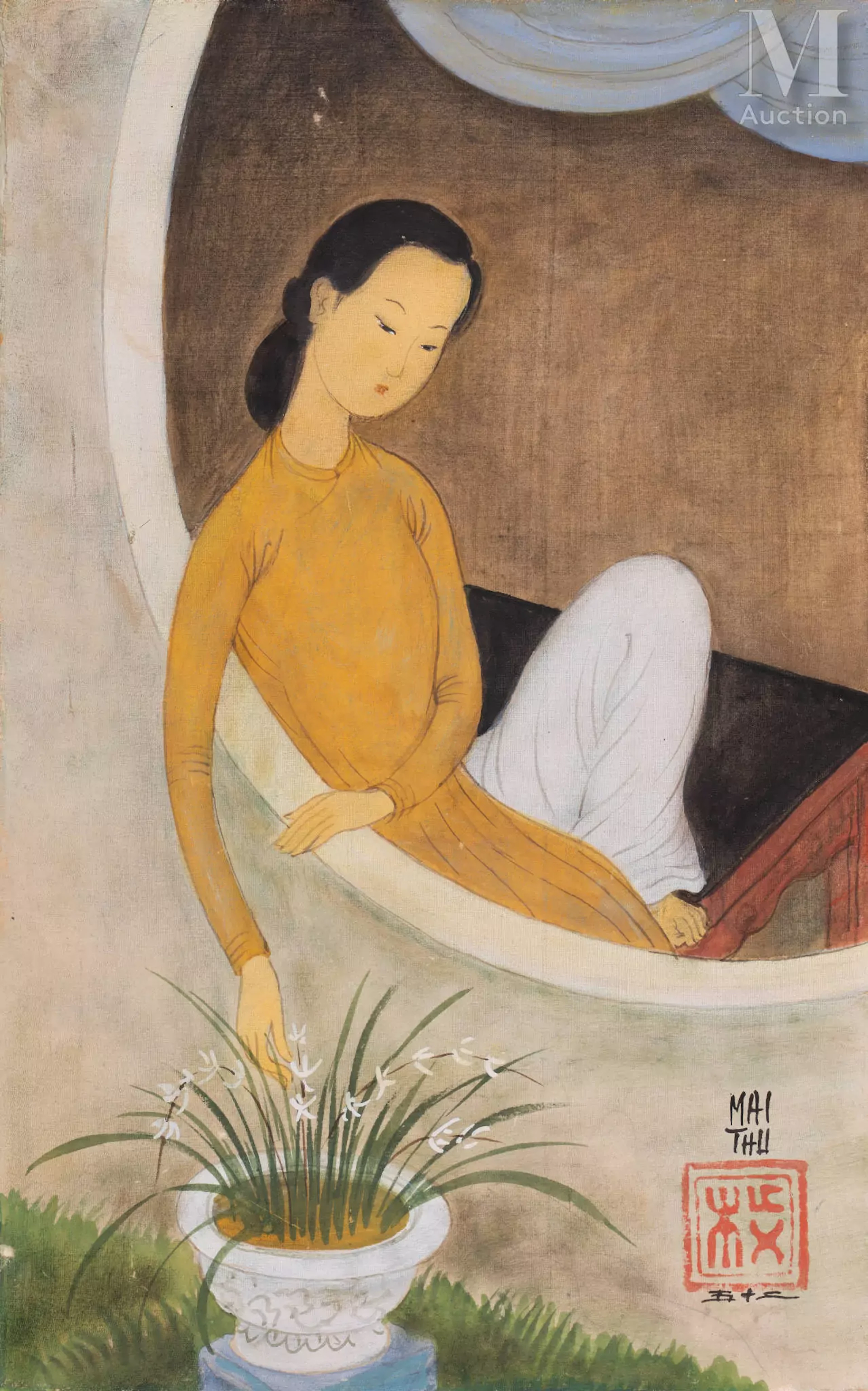 Ⓗ MAI TRUNG THU (1906 - 1980) "Rêve de printemps", 1952